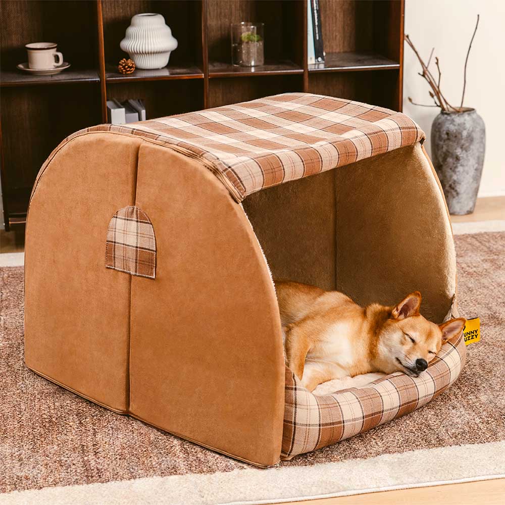 Cabane Écossaise Orthopédique pour Chien | Arche Rembourrée, Chaude, Lavable, Cocon Sécurisant