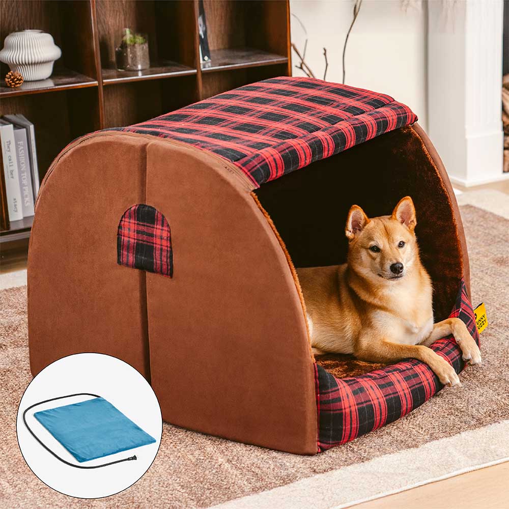 Cabane Écossaise Orthopédique pour Chien | Arche Rembourrée, Chaude, Lavable, Cocon Sécurisant