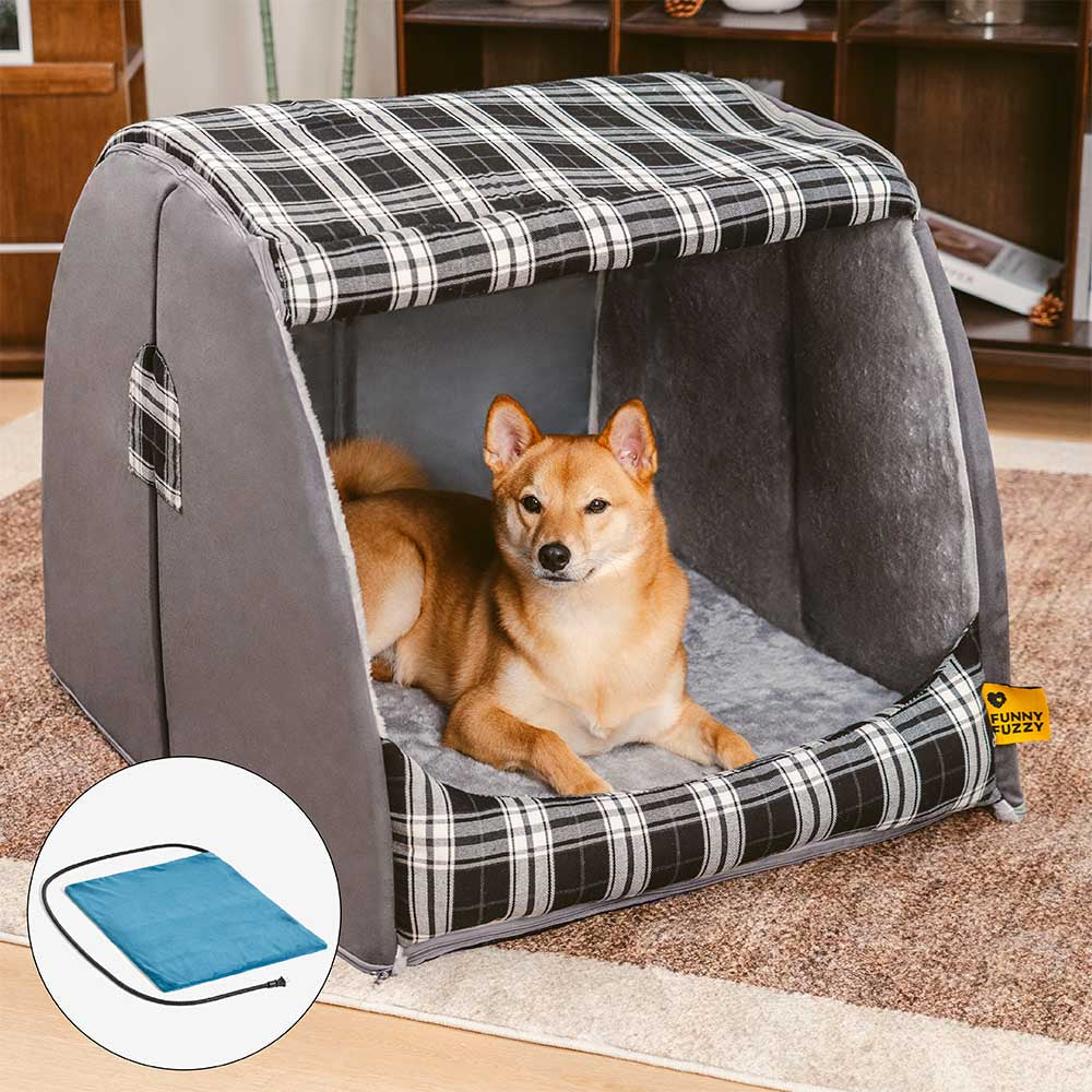 Cabane Écossaise Orthopédique pour Chien | Arche Rembourrée, Chaude, Lavable, Cocon Sécurisant