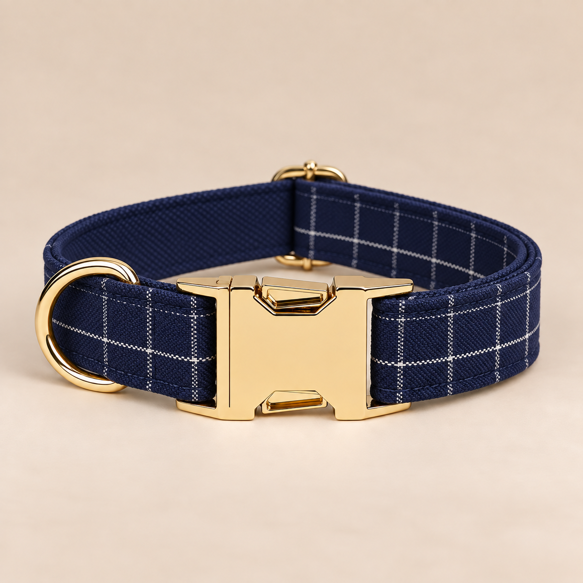 Collier pour Chien Soho Carreaux Bleu Marine | Réglable XS à XL, Assorti Laisse & Harnais