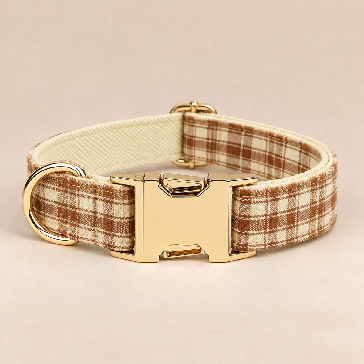 Collier pour Chien Brixton Tartan Beige & Caramel | Réglable XS à XL, Assorti Laisse & Harnais