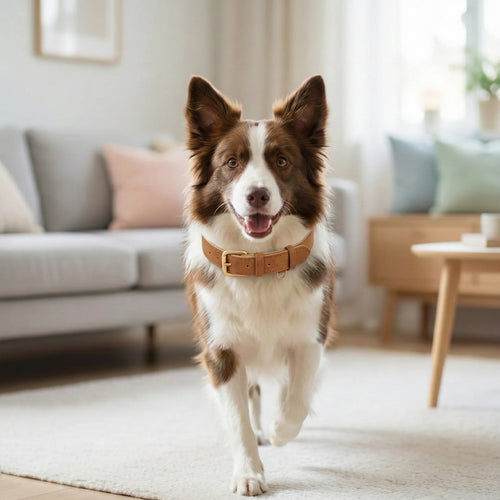collier pour chien en cuir avec boucle metallique et passants de maintien