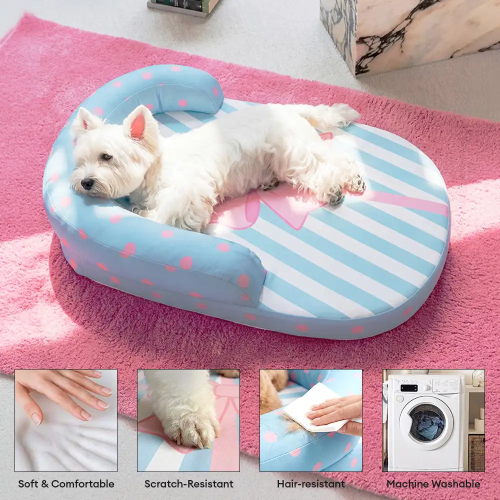 Lit Orthopédique Rafraîchissant avec Appui-Tête pour Chien | Respirant, Confort Nuque, Été