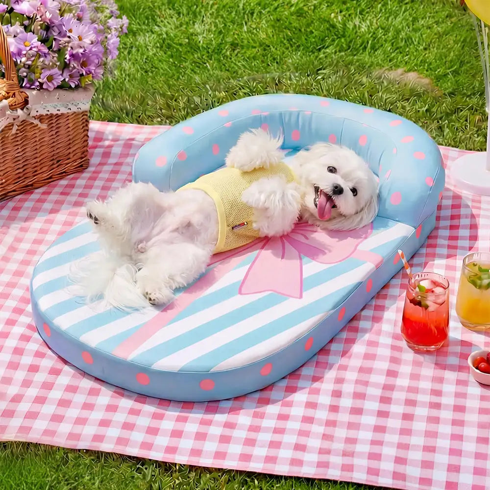 Lit Orthopédique Rafraîchissant avec Appui-Tête pour Chien | Respirant, Confort Nuque, Été