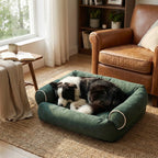 couchage pour chien type canape avec dossier haut et assise epaisse