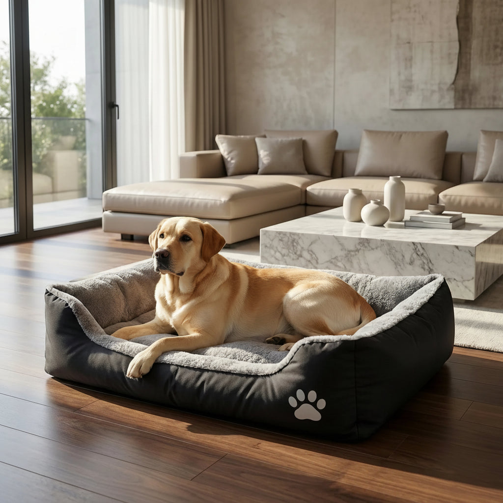 Panier pour chien avec interieur ultra doux et structure laterale protectrice