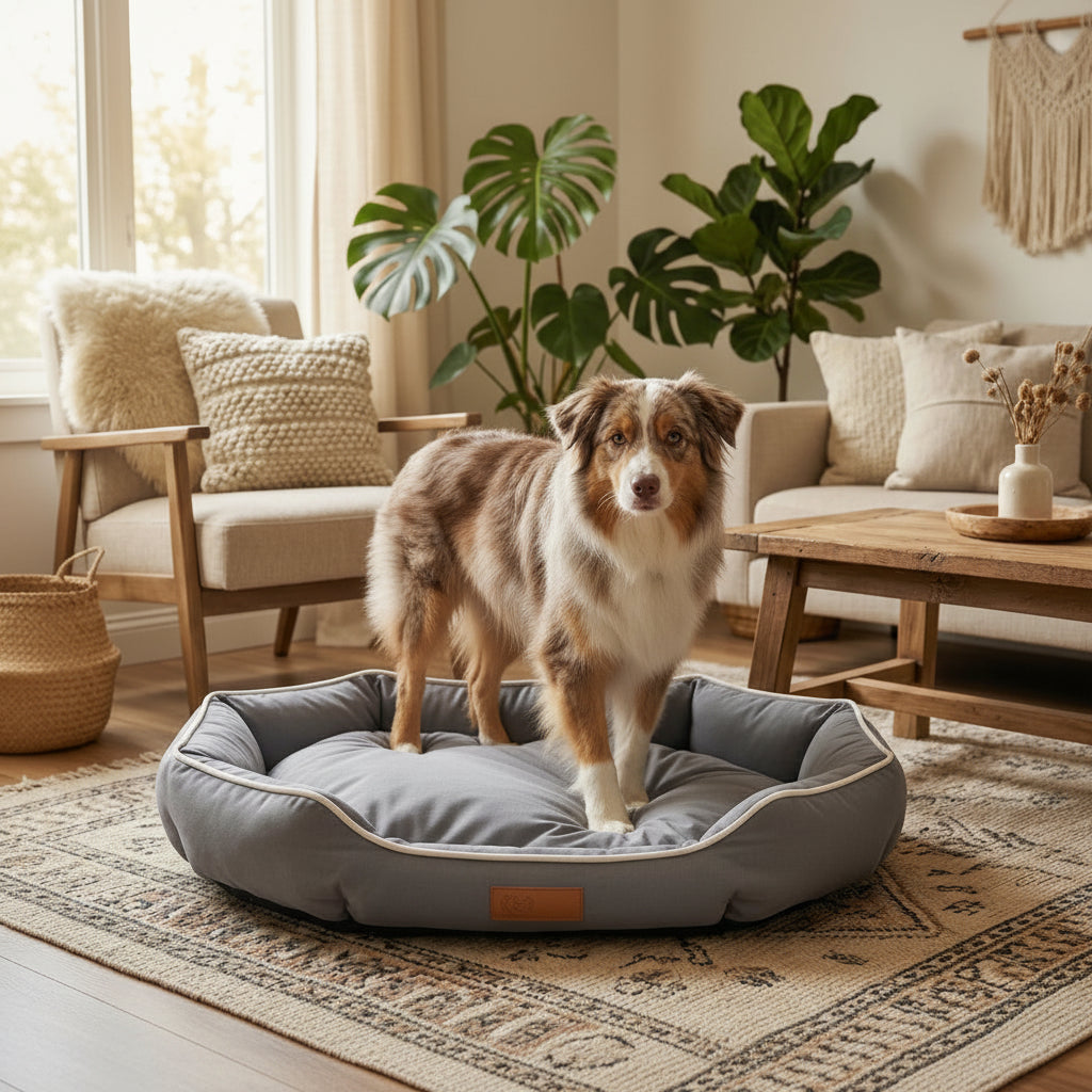 Panier pour chien avec contour rembourre et surface capitonnee confortable