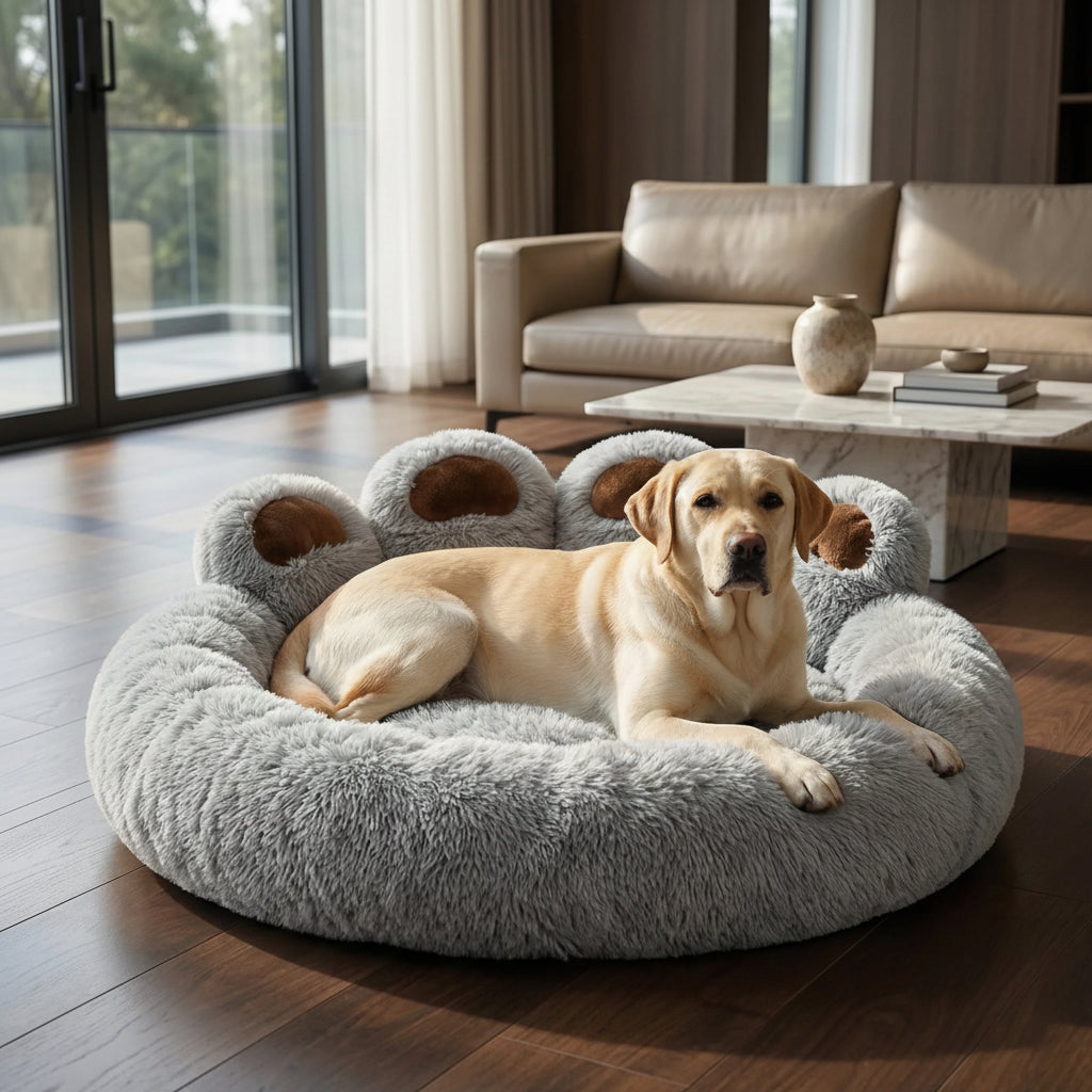 Lit rond pour chien avec contour en relief style empreinte et rembourrage doux