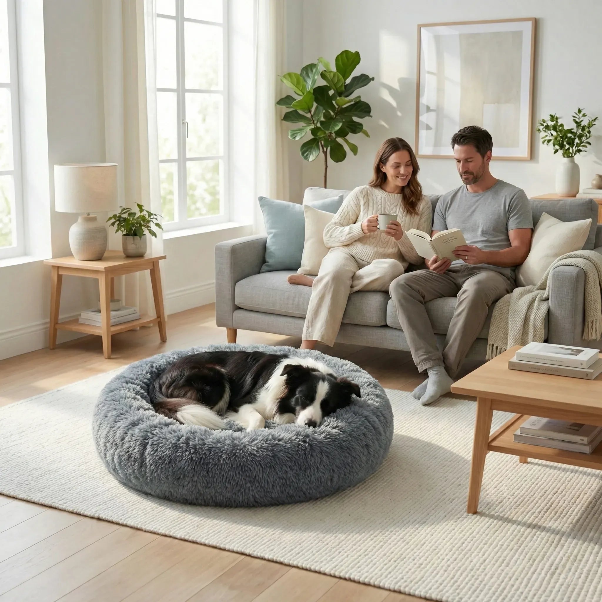 couchage pour chien de forme circulaire avec rembourrage epais et homogene