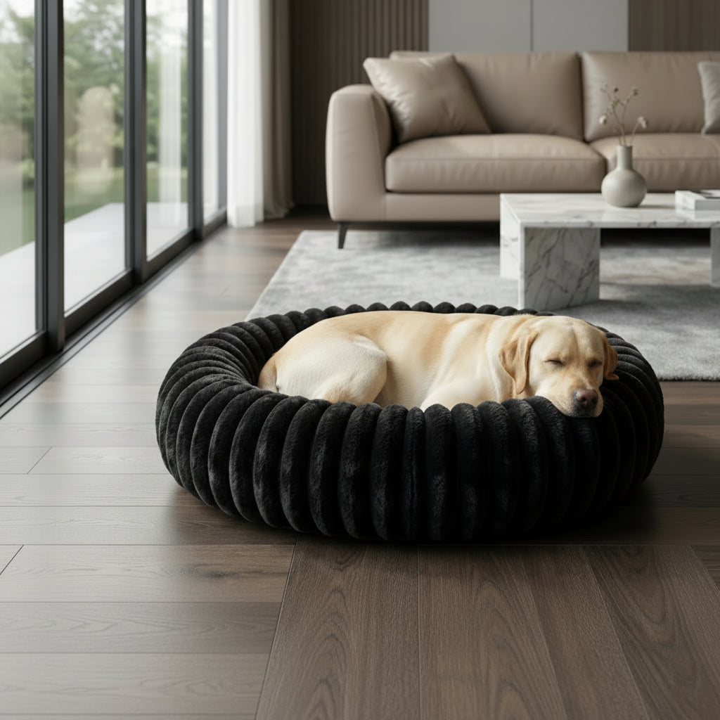 Lit circulaire rembourre offrant un espace securise et confortable pour chien