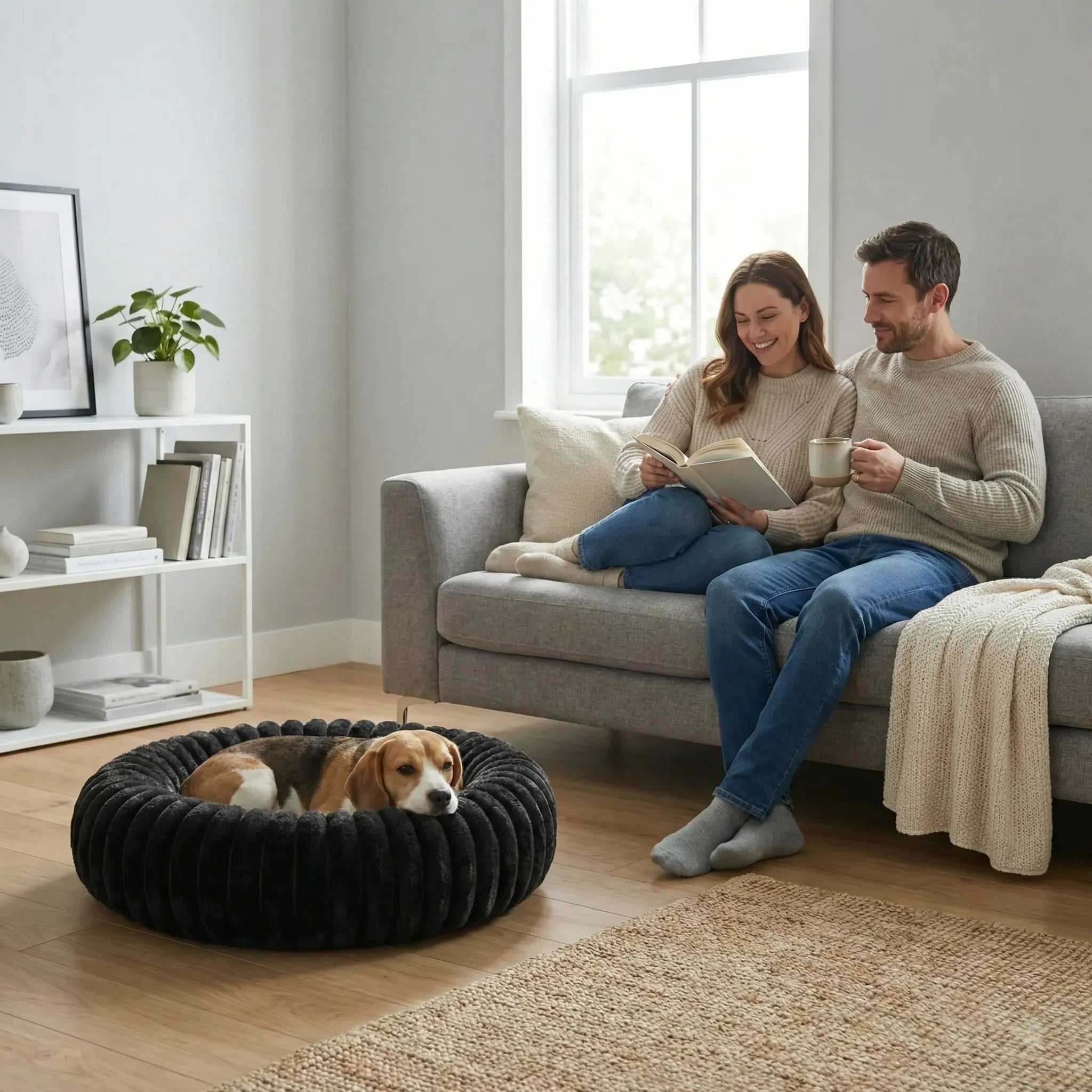 Lit pour chien en forme de donut avec rembourrage dense et maintien optimal