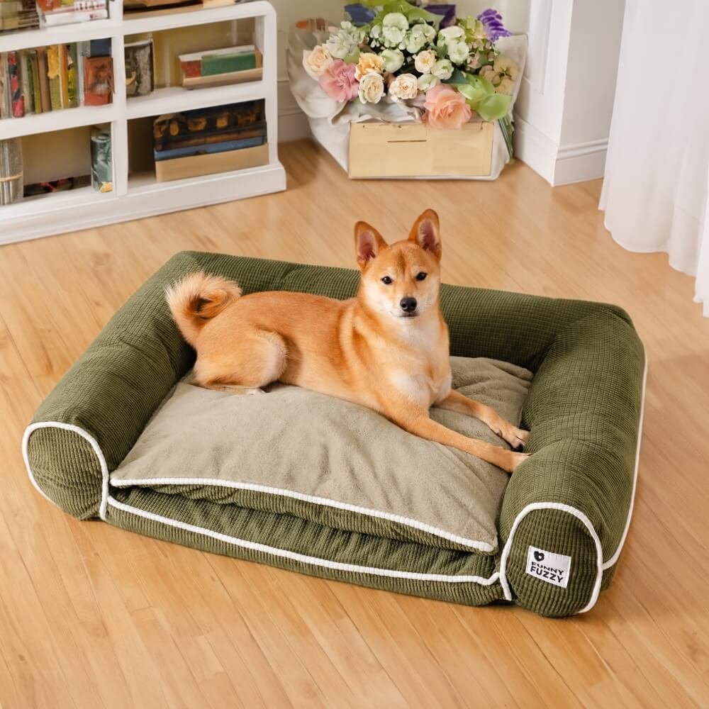 Sofa Flanelle Double Couche Orthopédique pour Chien | Accoudoirs Rembourrés, Chic, Lavable