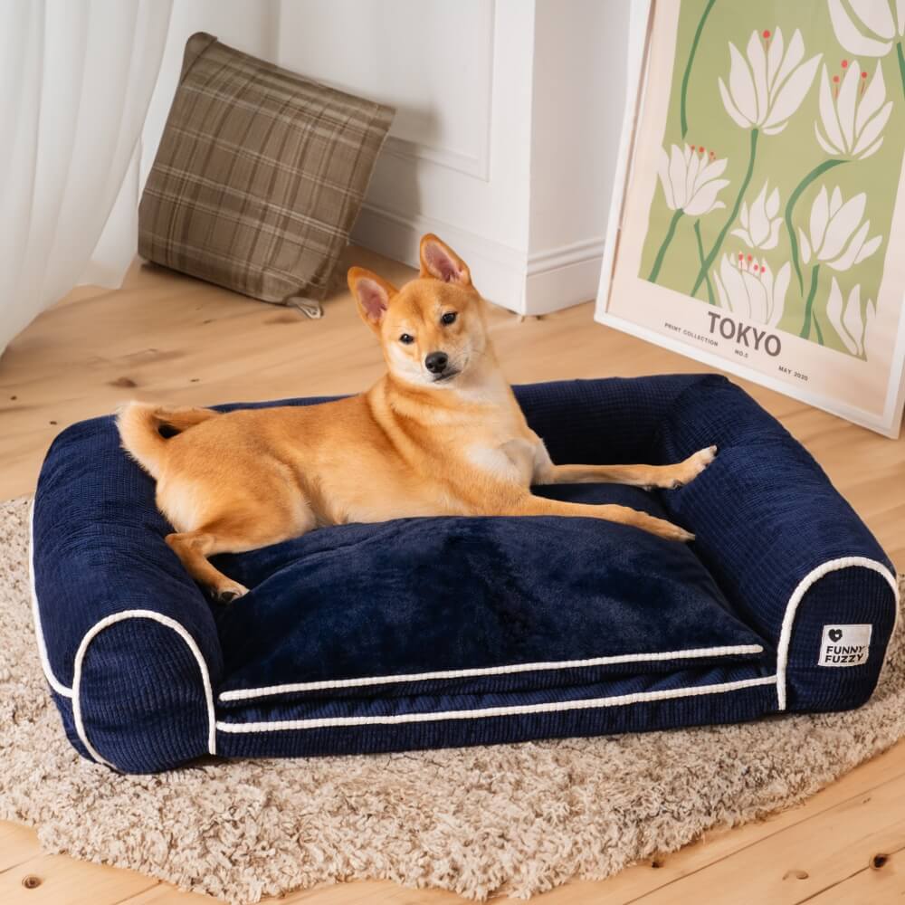 Sofa Flanelle Double Couche Orthopédique pour Chien | Accoudoirs Rembourrés, Chic, Lavable