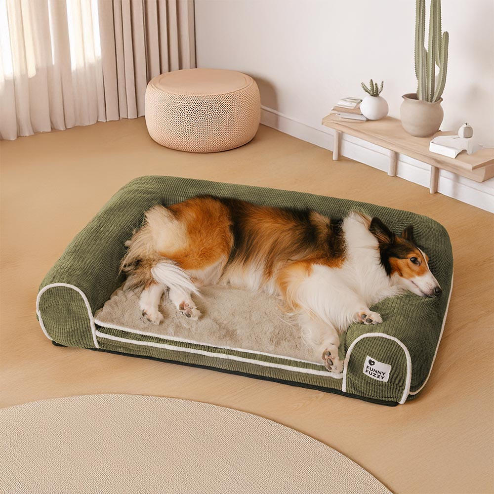 Sofa Flanelle Double Couche Orthopédique pour Chien | Accoudoirs Rembourrés, Chic, Lavable