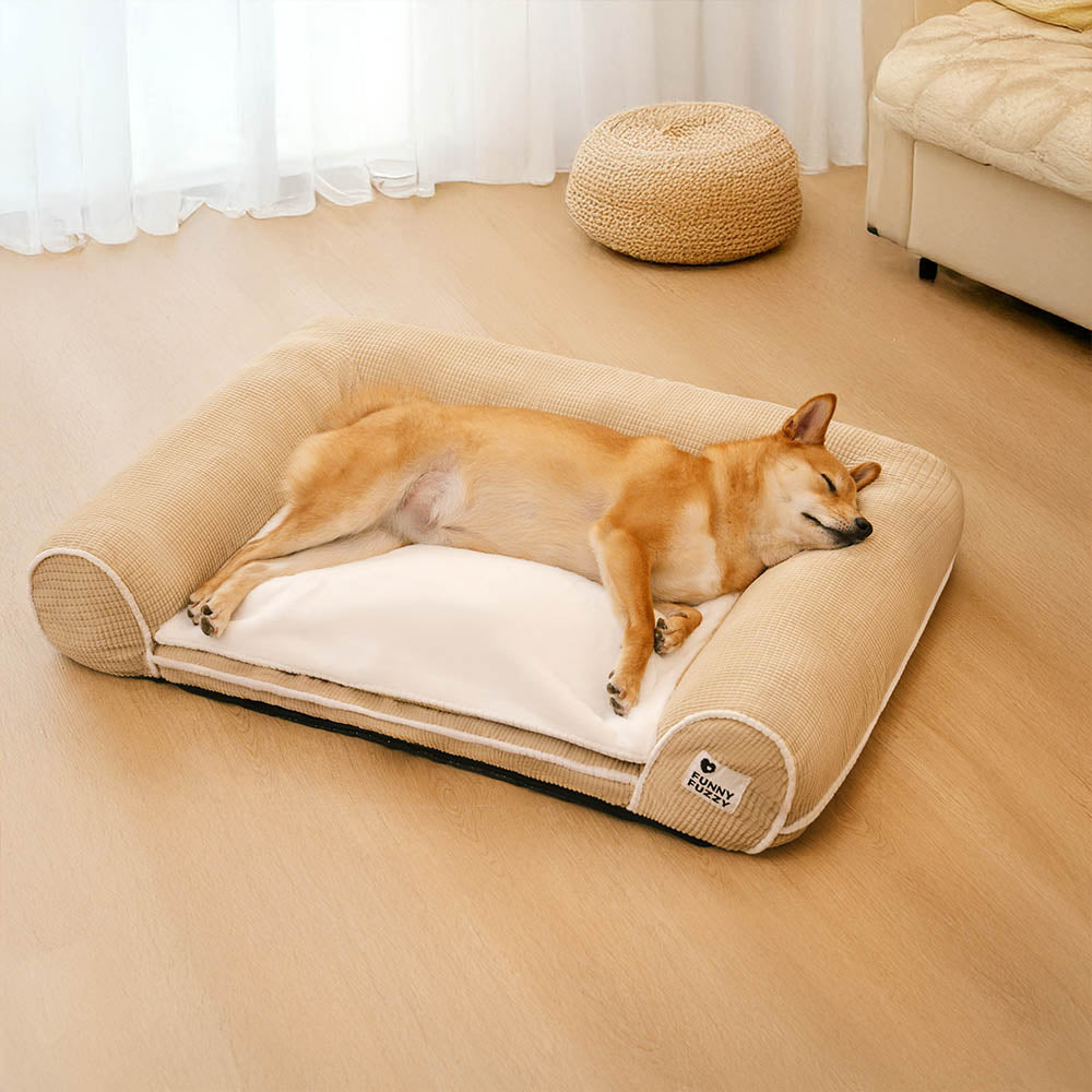 Sofa Flanelle Double Couche Orthopédique pour Chien | Accoudoirs Rembourrés, Chic, Lavable