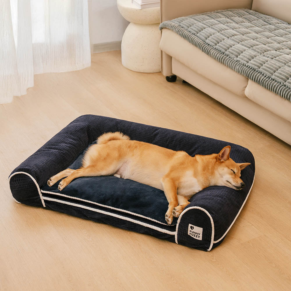Sofa Flanelle Double Couche Orthopédique pour Chien | Accoudoirs Rembourrés, Chic, Lavable