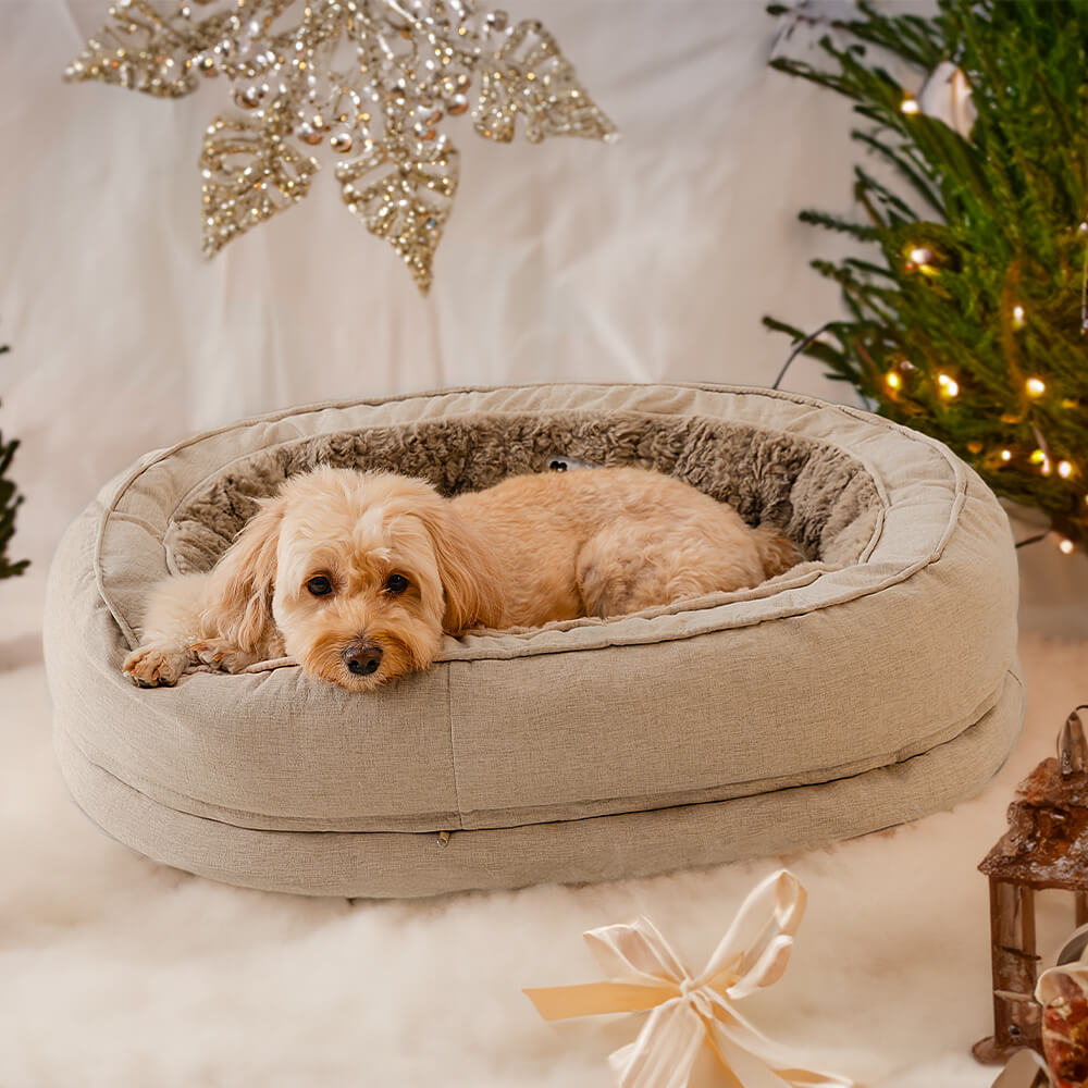 Lit Donut Moelleux pour Chien | Rembourrage 3D, Enveloppant, Lavable, Toutes Tailles