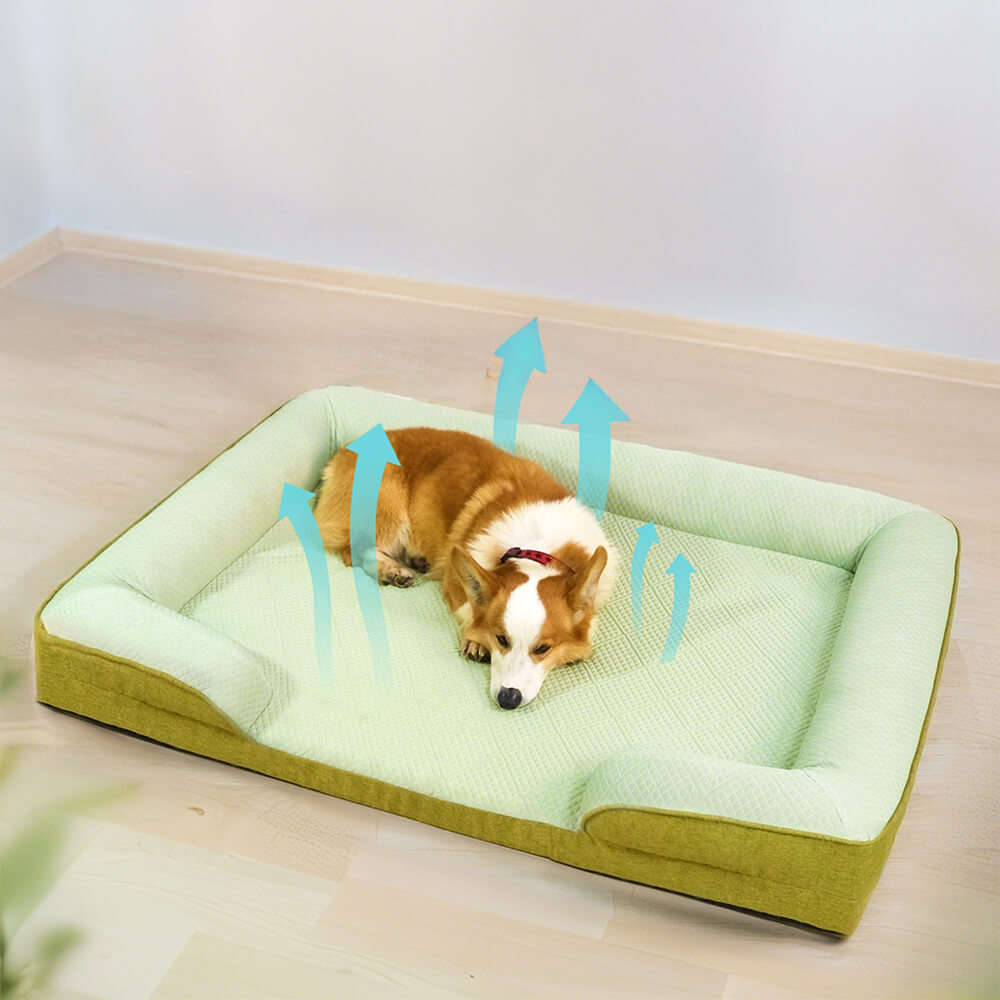 Grand Sofa Orthopédique Rafraîchissant pour Chien | Rebords Bolster, Respirant, Multi-Chiens, Lavable