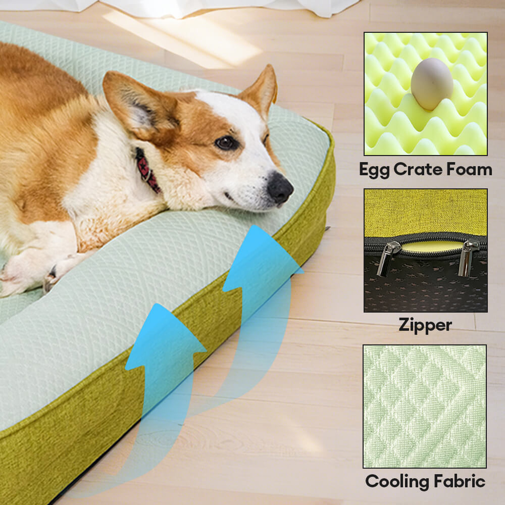 Grand Sofa Orthopédique Rafraîchissant pour Chien | Rebords Bolster, Respirant, Multi-Chiens, Lavable
