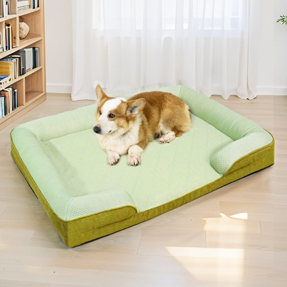 Grand Sofa Orthopédique Rafraîchissant pour Chien | Rebords Bolster, Respirant, Multi-Chiens, Lavable