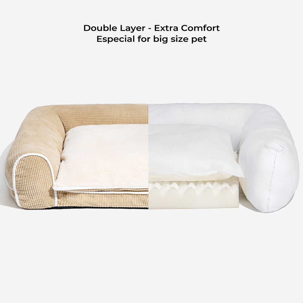 Sofa Flanelle Double Couche Orthopédique pour Chien | Accoudoirs Rembourrés, Chic, Lavable