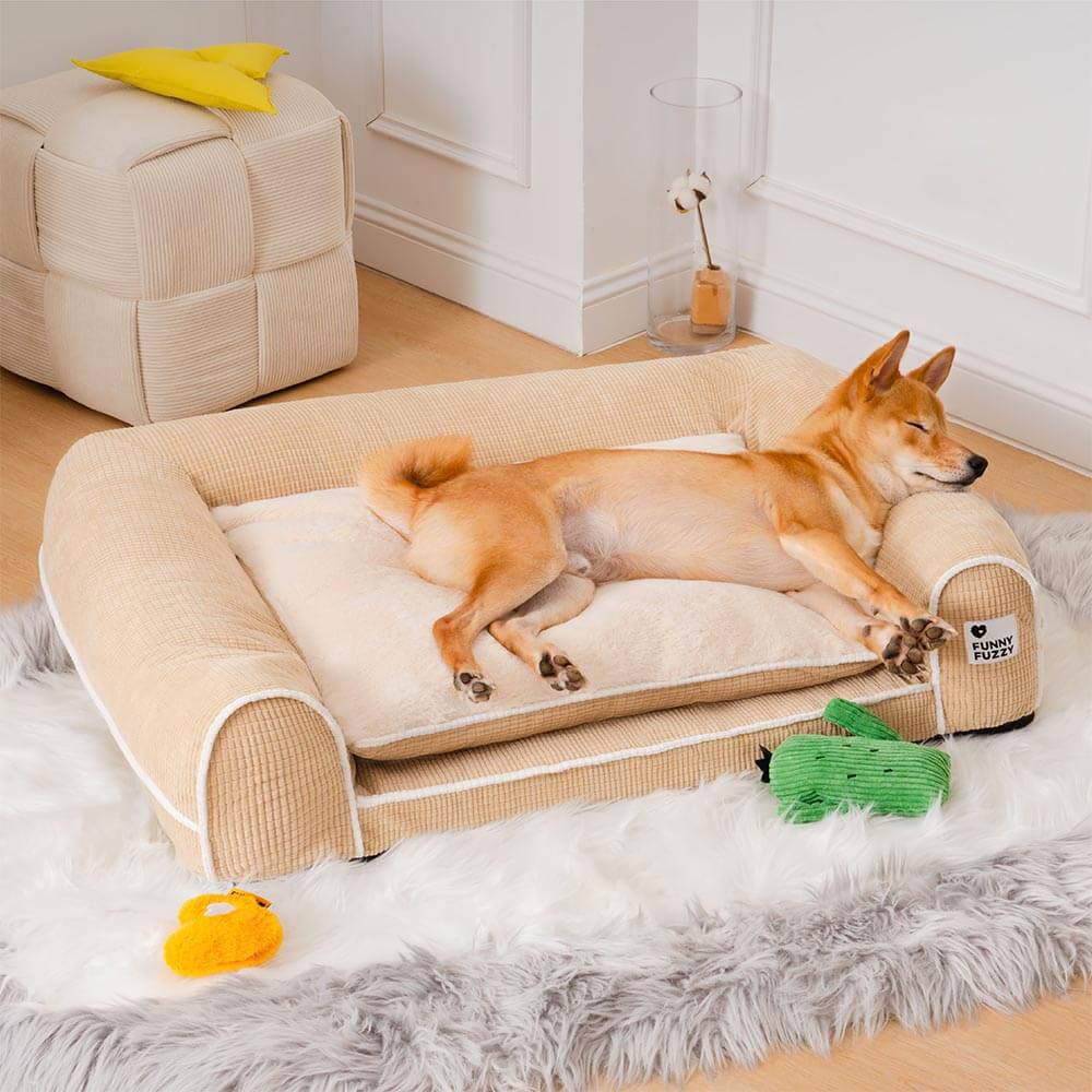 Sofa Flanelle Double Couche Orthopédique pour Chien | Accoudoirs Rembourrés, Chic, Lavable