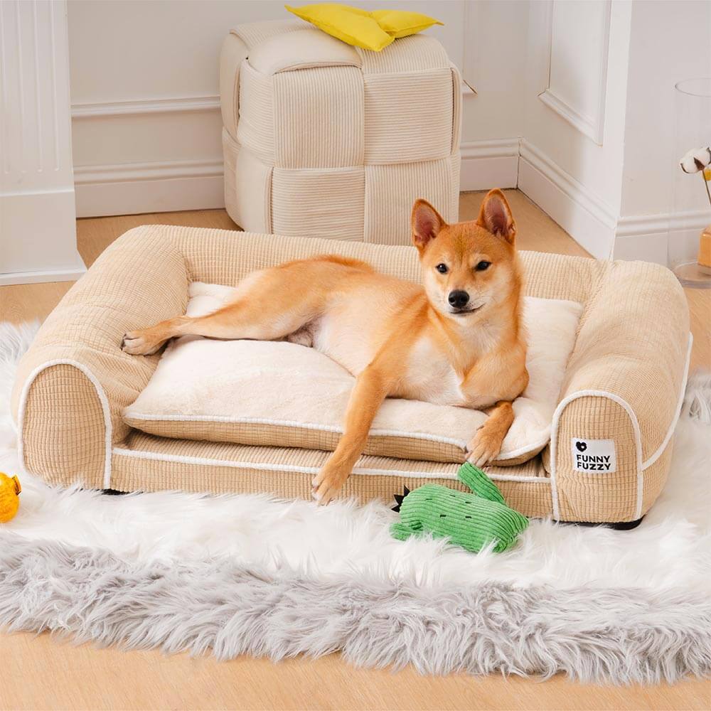 Sofa Flanelle Double Couche Orthopédique pour Chien | Accoudoirs Rembourrés, Chic, Lavable