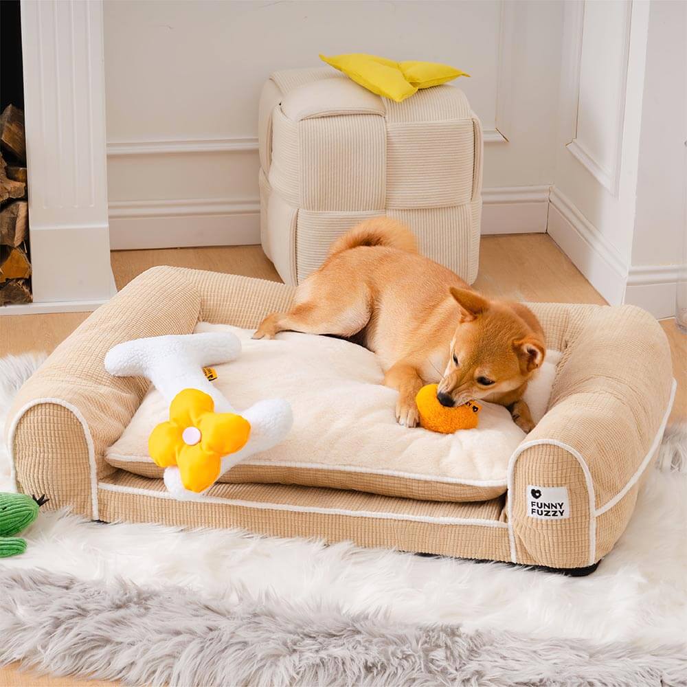 Sofa Flanelle Double Couche Orthopédique pour Chien | Accoudoirs Rembourrés, Chic, Lavable