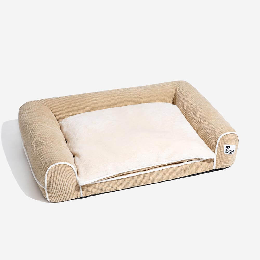 Sofa Flanelle Double Couche Orthopédique pour Chien | Accoudoirs Rembourrés, Chic, Lavable