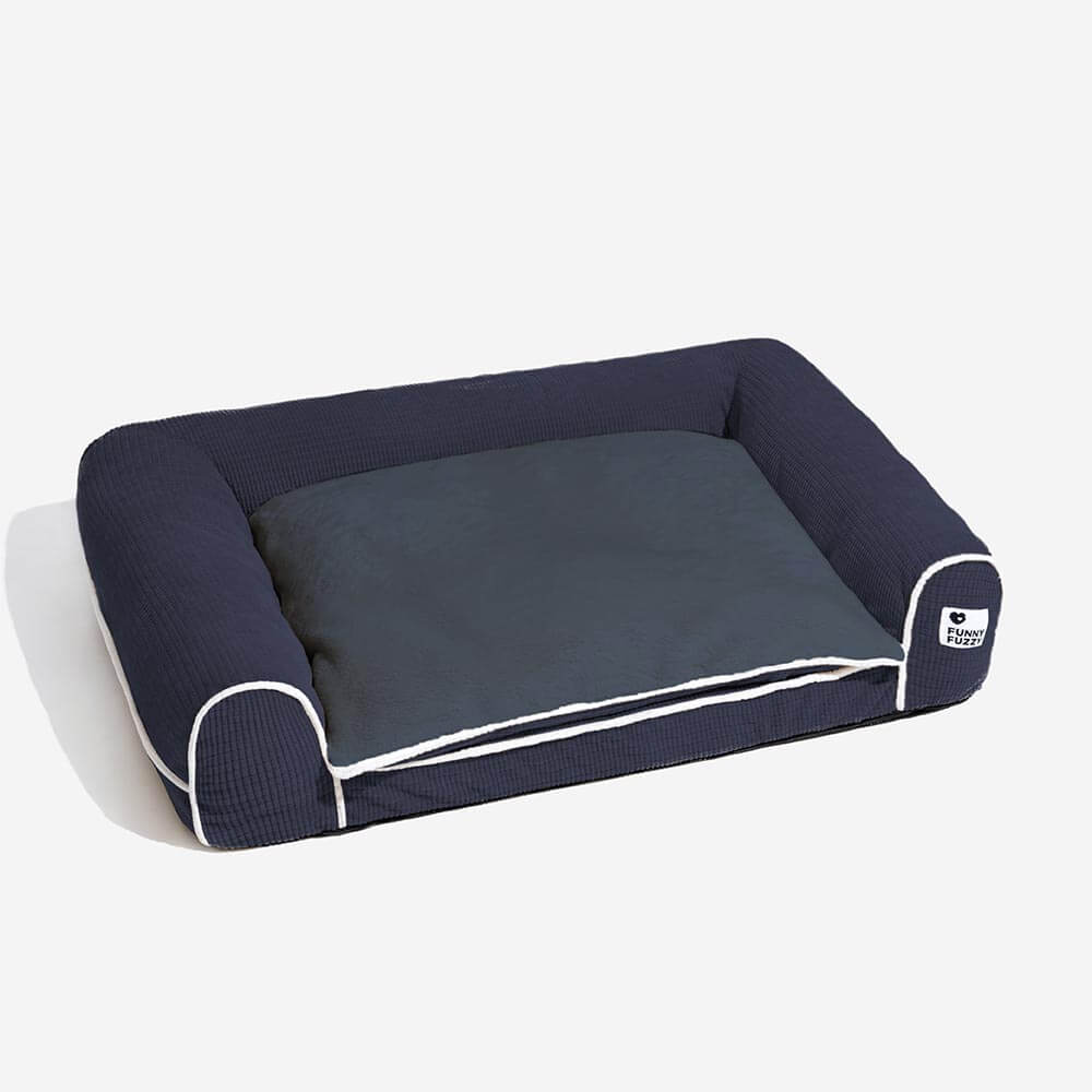 Sofa Flanelle Double Couche Orthopédique pour Chien | Accoudoirs Rembourrés, Chic, Lavable