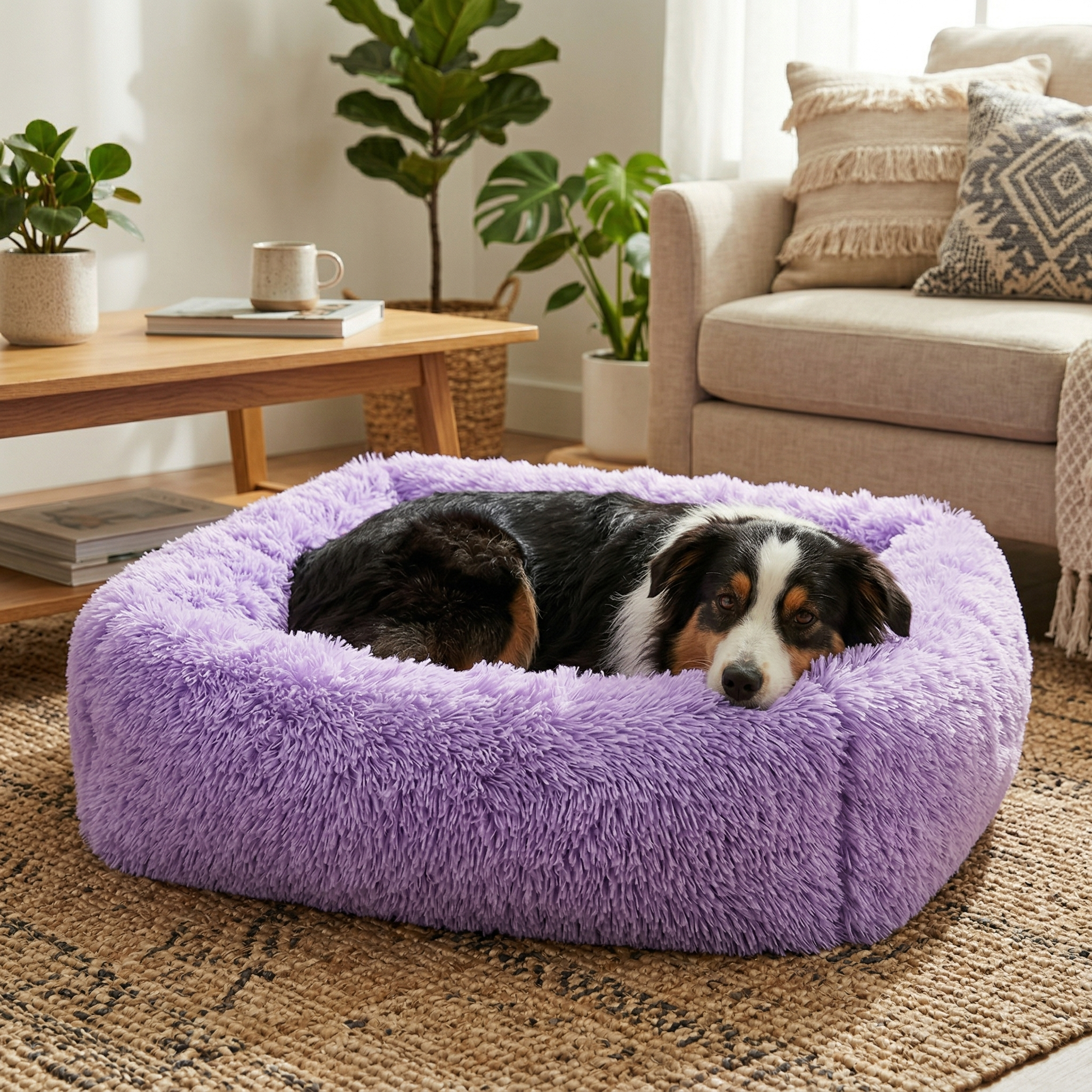 Panier Carré Peluche Apaisant pour Chien | Ultra-Moelleux & Lavable Machine