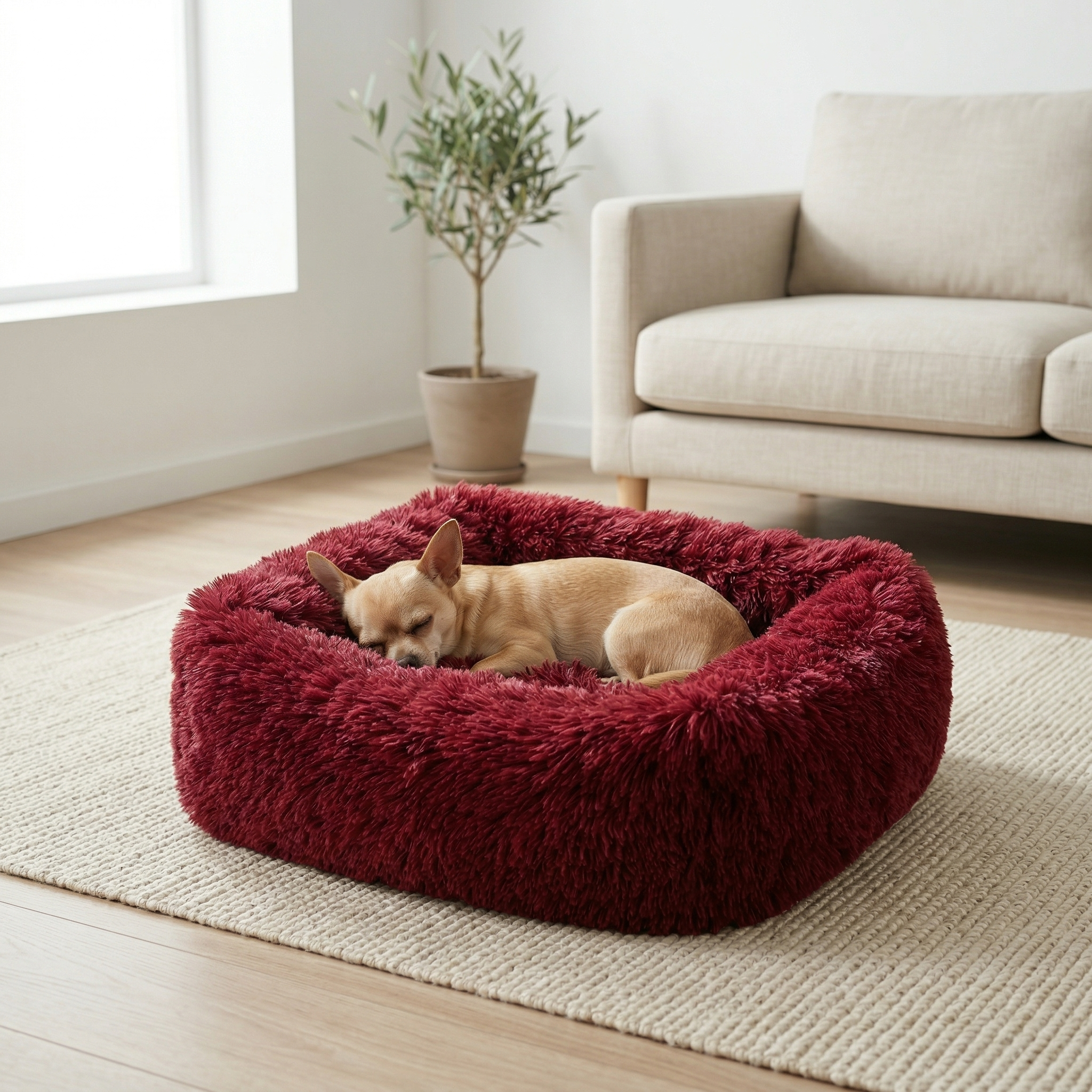 Panier Carré Peluche Apaisant pour Chien | Ultra-Moelleux & Lavable Machine