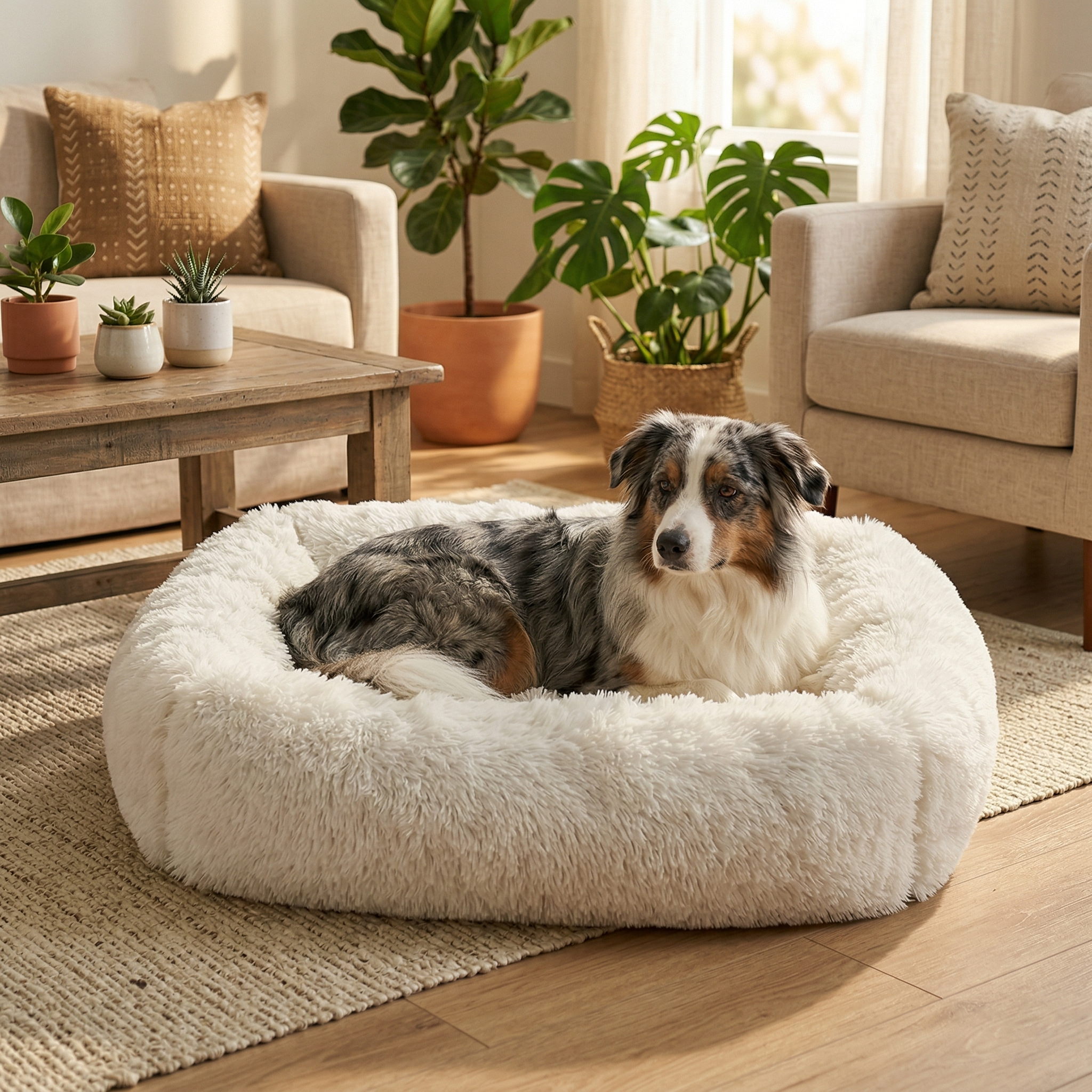 Panier Carré Peluche Apaisant pour Chien | Ultra-Moelleux & Lavable Machine