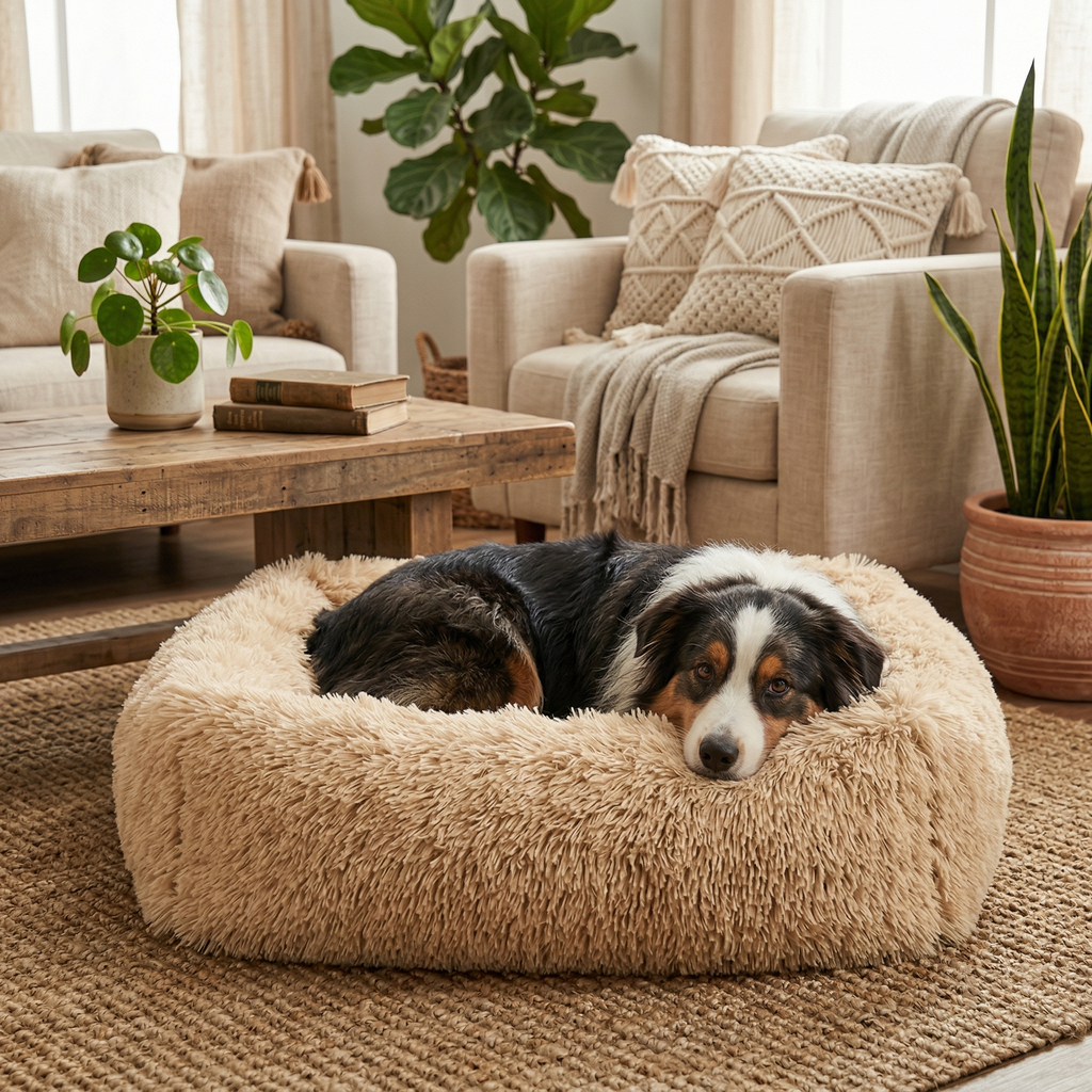 Panier Chien Peluche Anti-Stress | Lavable Machine, Antidérapant & Toutes Saisons
