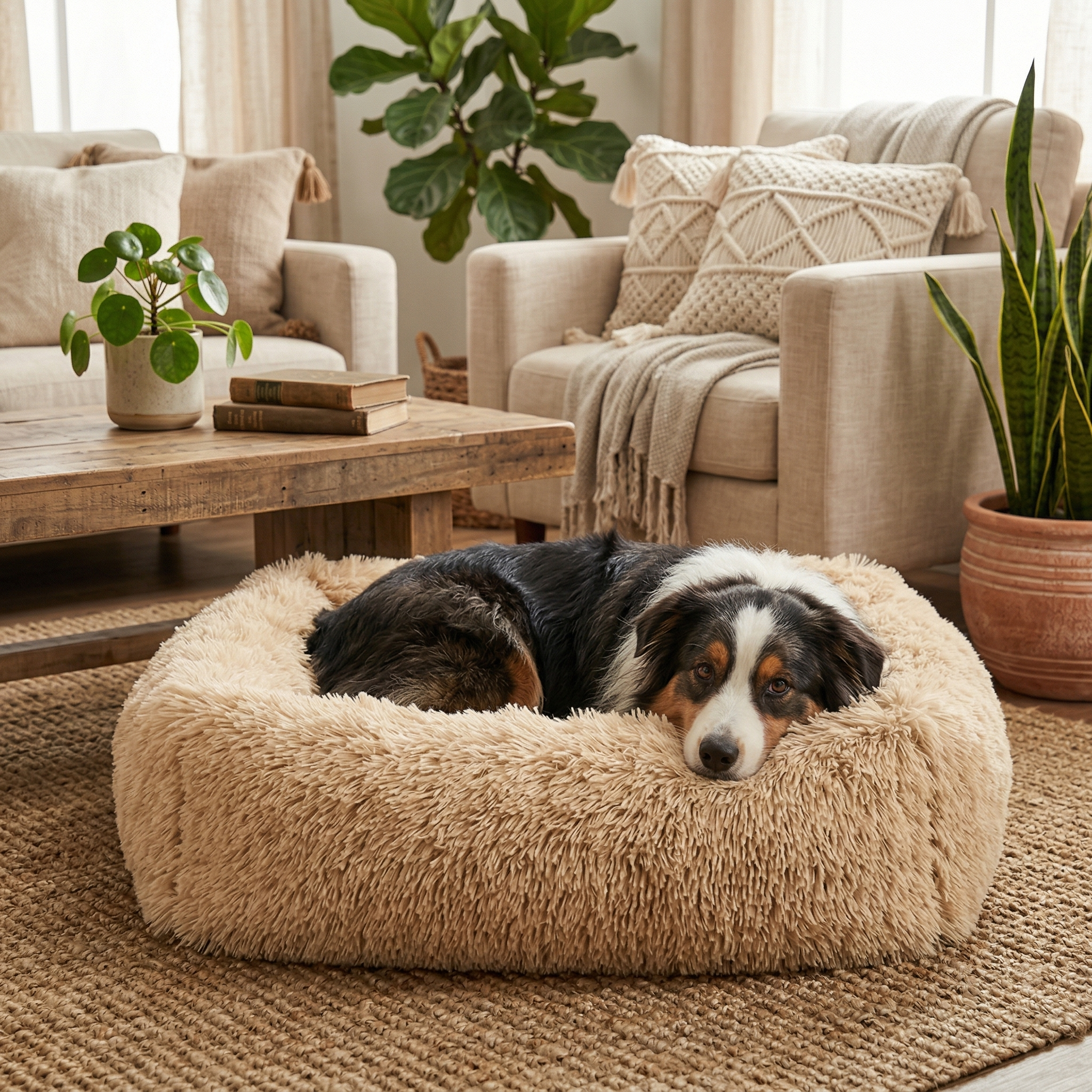 Panier Carré Peluche Apaisant pour Chien | Ultra-Moelleux & Lavable Machine