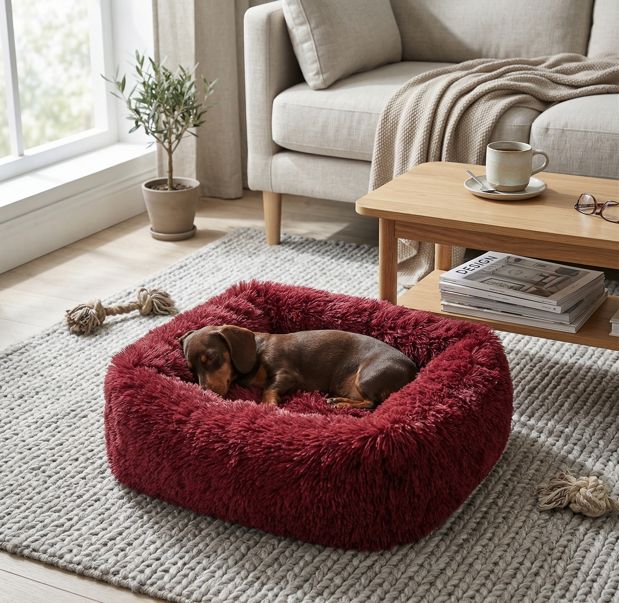 Panier Carré Peluche Apaisant pour Chien | Ultra-Moelleux & Lavable Machine