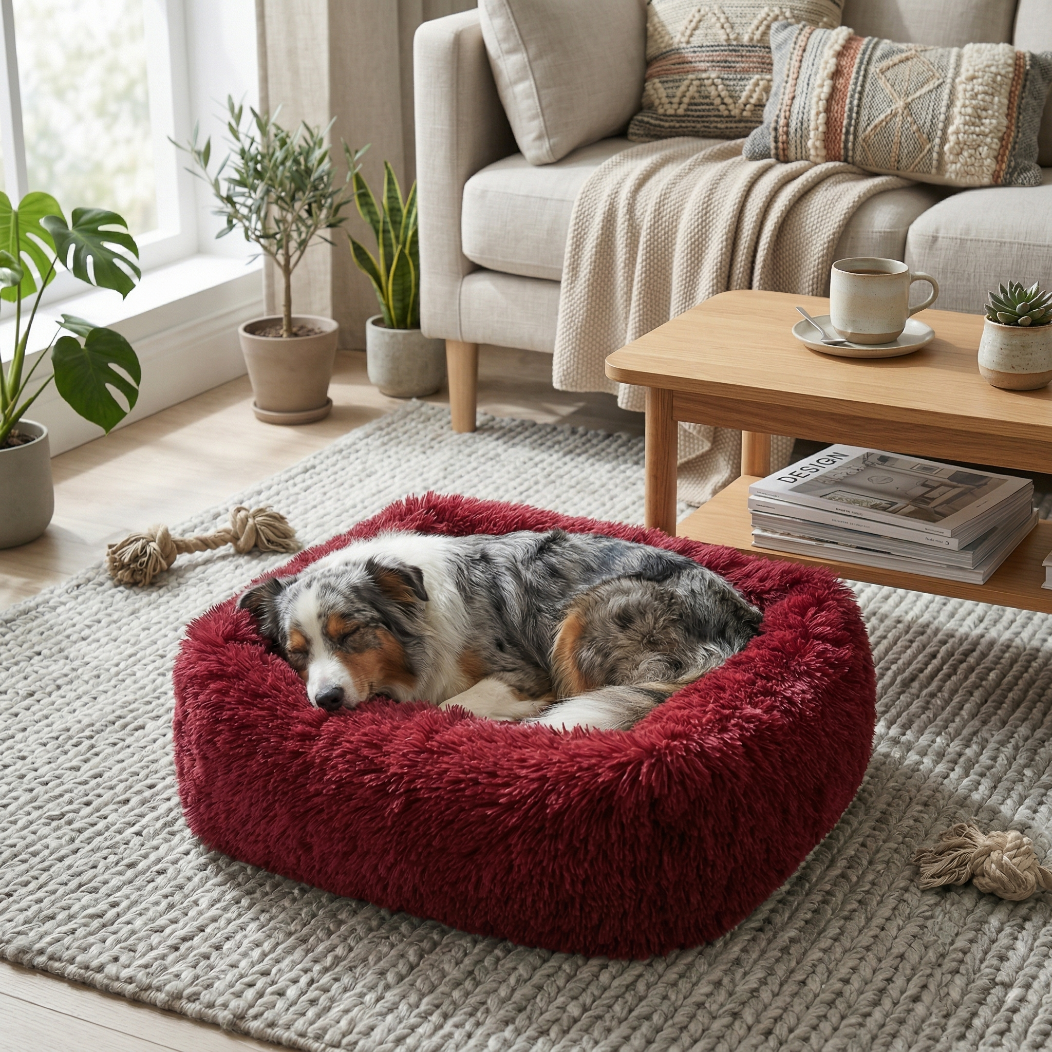 Panier Carré Peluche Apaisant pour Chien | Ultra-Moelleux & Lavable Machine