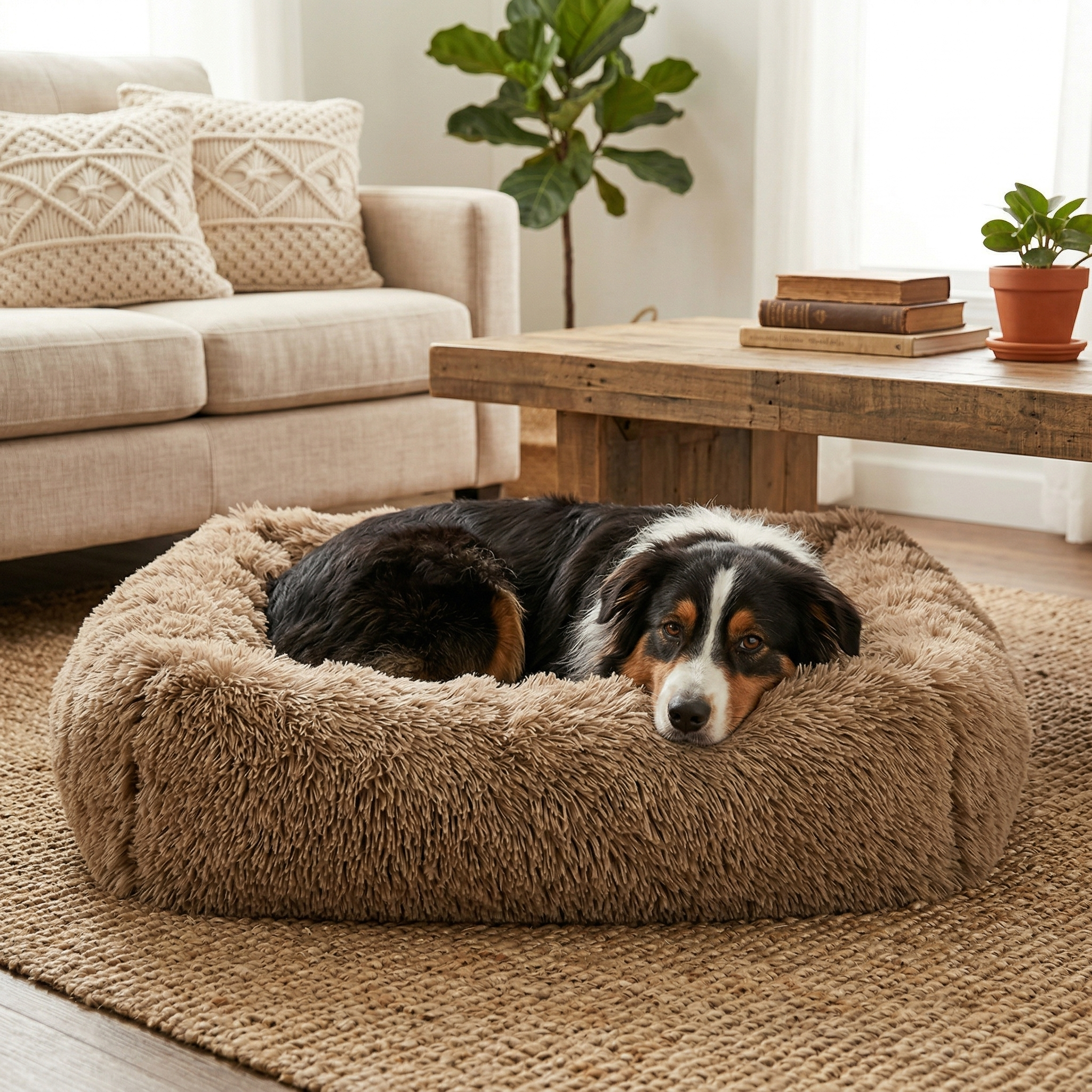 Panier Carré Peluche Apaisant pour Chien | Ultra-Moelleux & Lavable Machine