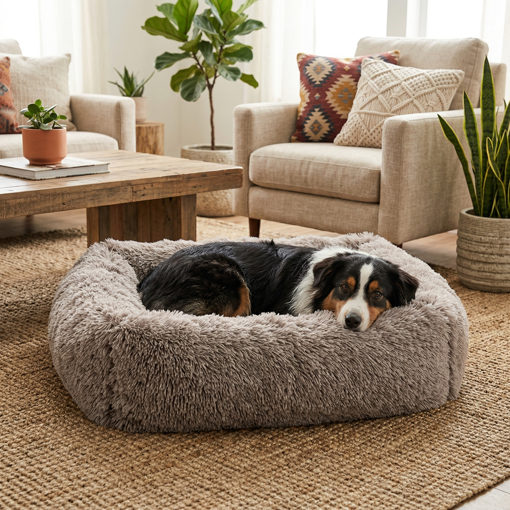Panier Carré Peluche Apaisant pour Chien | Ultra-Moelleux & Lavable Machine