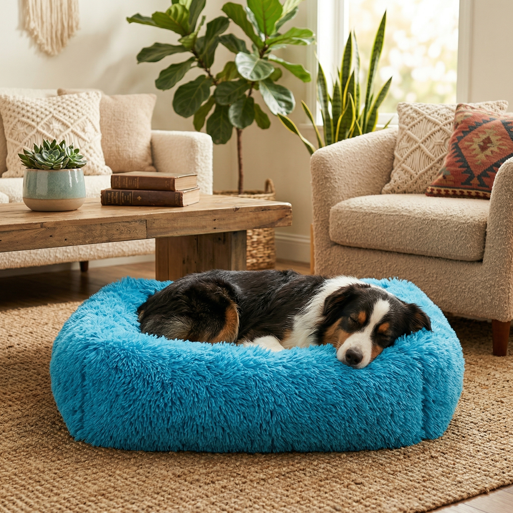 Panier Carré Peluche Apaisant pour Chien | Ultra-Moelleux & Lavable Machine