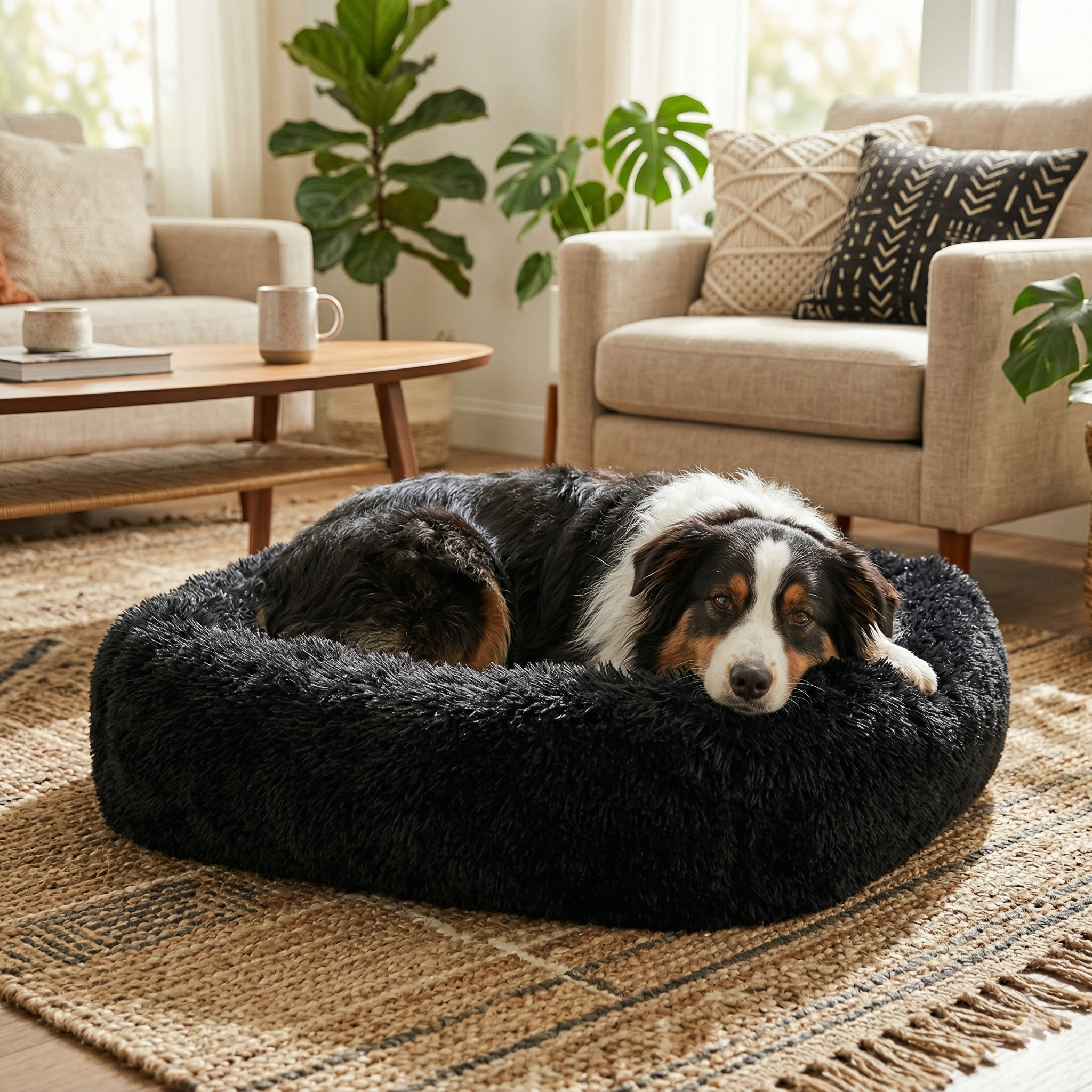 Panier Carré Peluche Apaisant pour Chien | Ultra-Moelleux & Lavable Machine