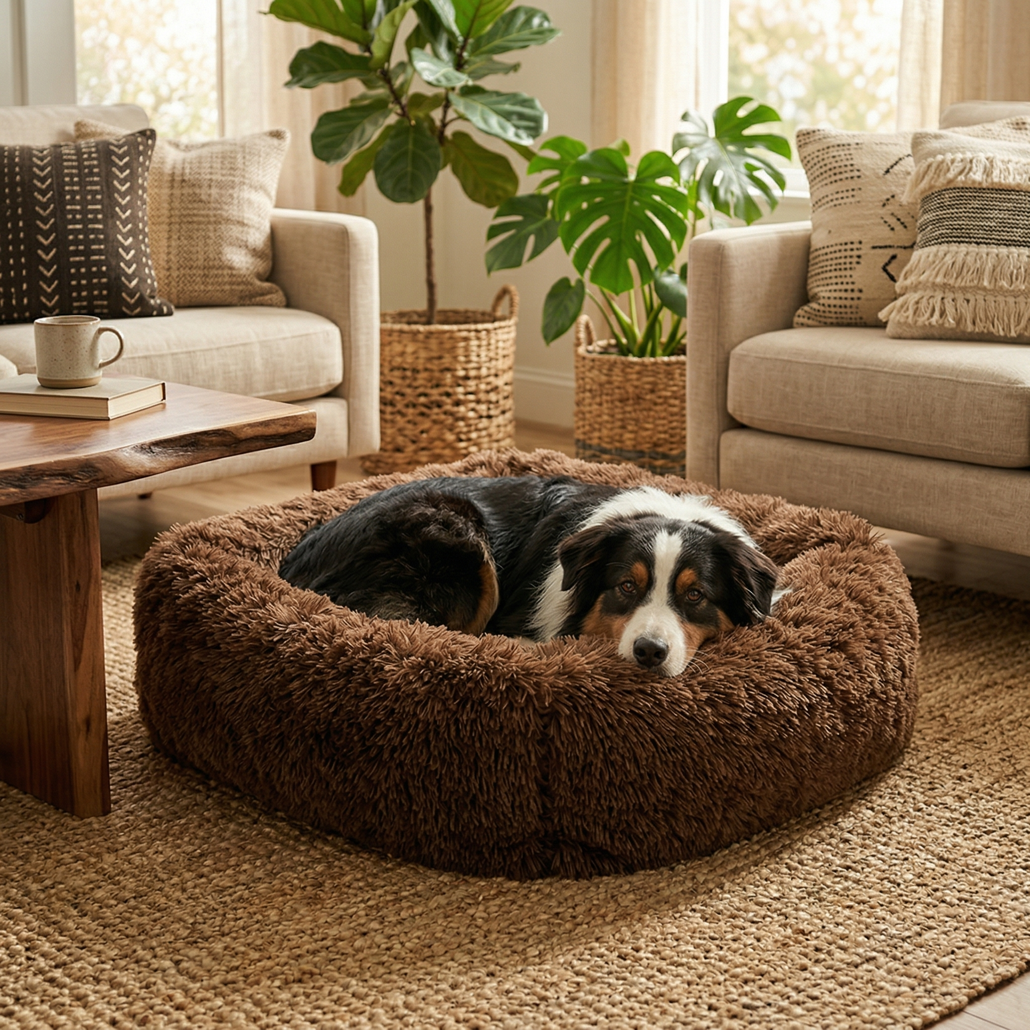 Panier Carré Peluche Apaisant pour Chien | Ultra-Moelleux & Lavable Machine