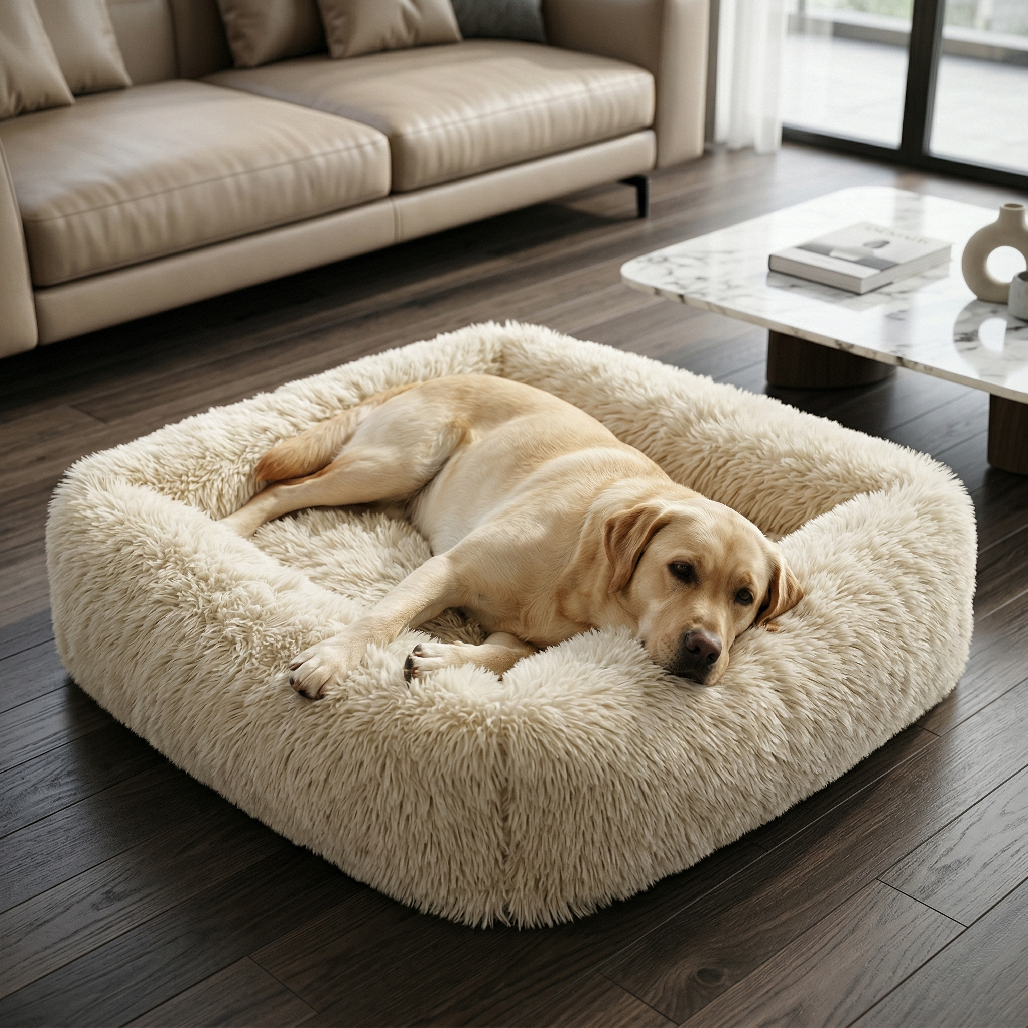 Panier Carré Peluche Apaisant pour Chien | Ultra-Moelleux & Lavable Machine