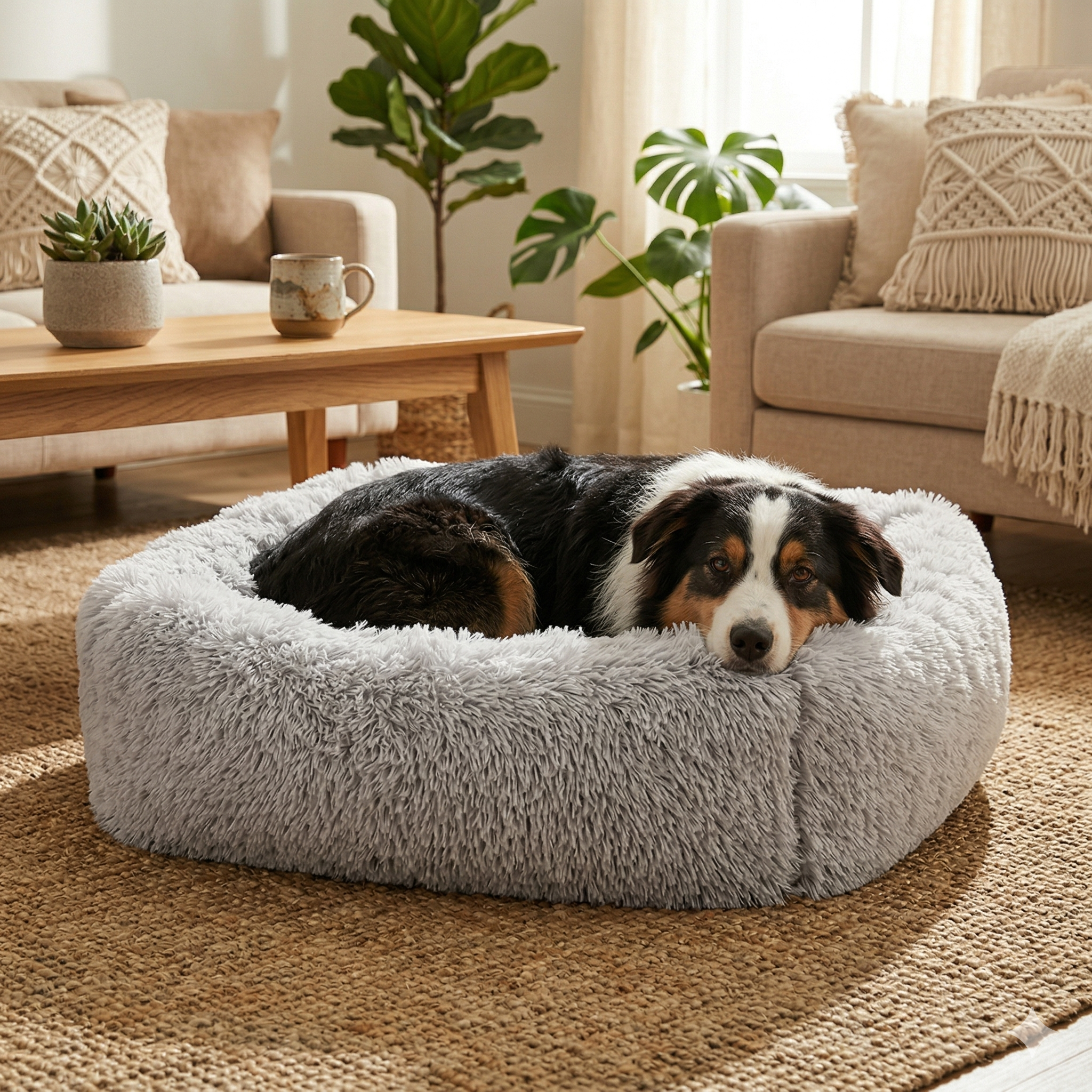 Panier Carré Peluche Apaisant pour Chien | Ultra-Moelleux & Lavable Machine