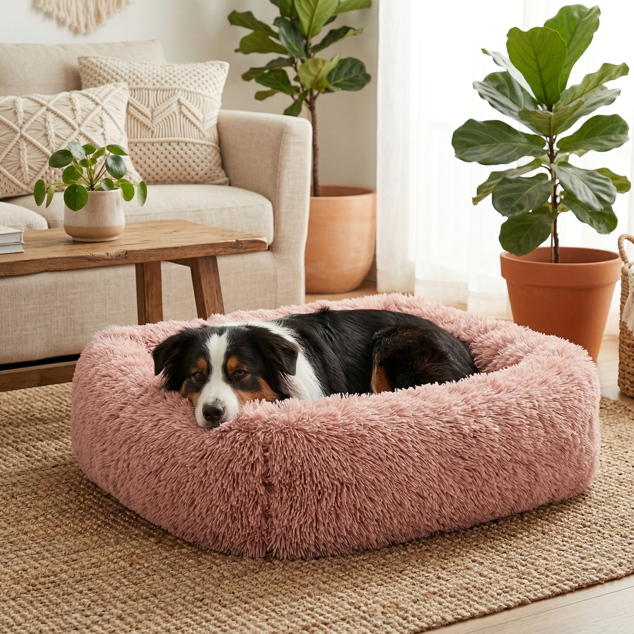 Panier Carré Peluche Apaisant pour Chien | Ultra-Moelleux & Lavable Machine