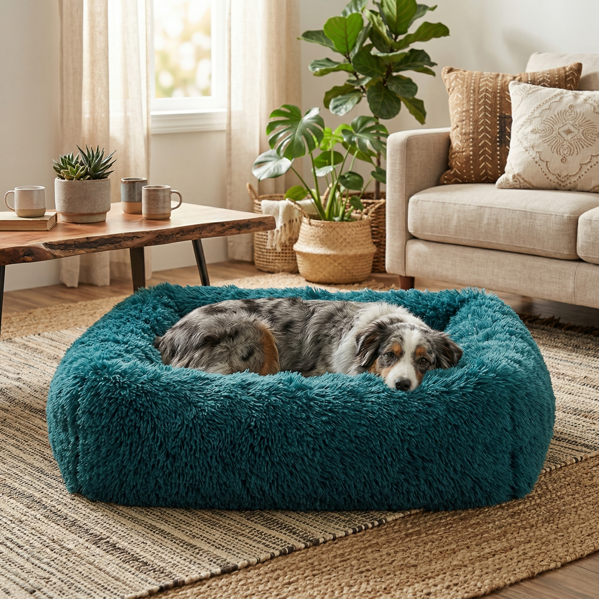 Panier Carré Peluche Apaisant pour Chien | Ultra-Moelleux & Lavable Machine