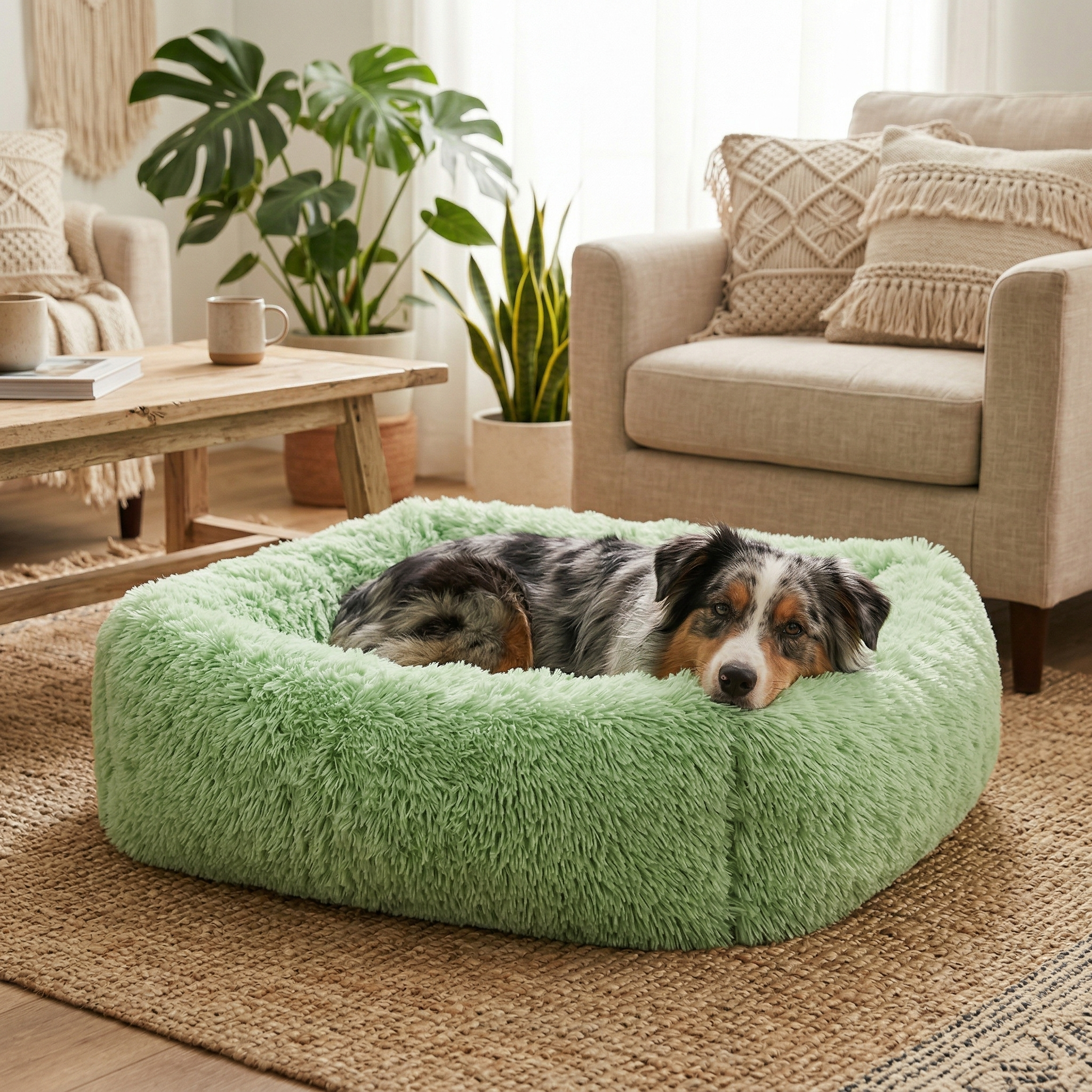 Panier Carré Peluche Apaisant pour Chien | Ultra-Moelleux & Lavable Machine