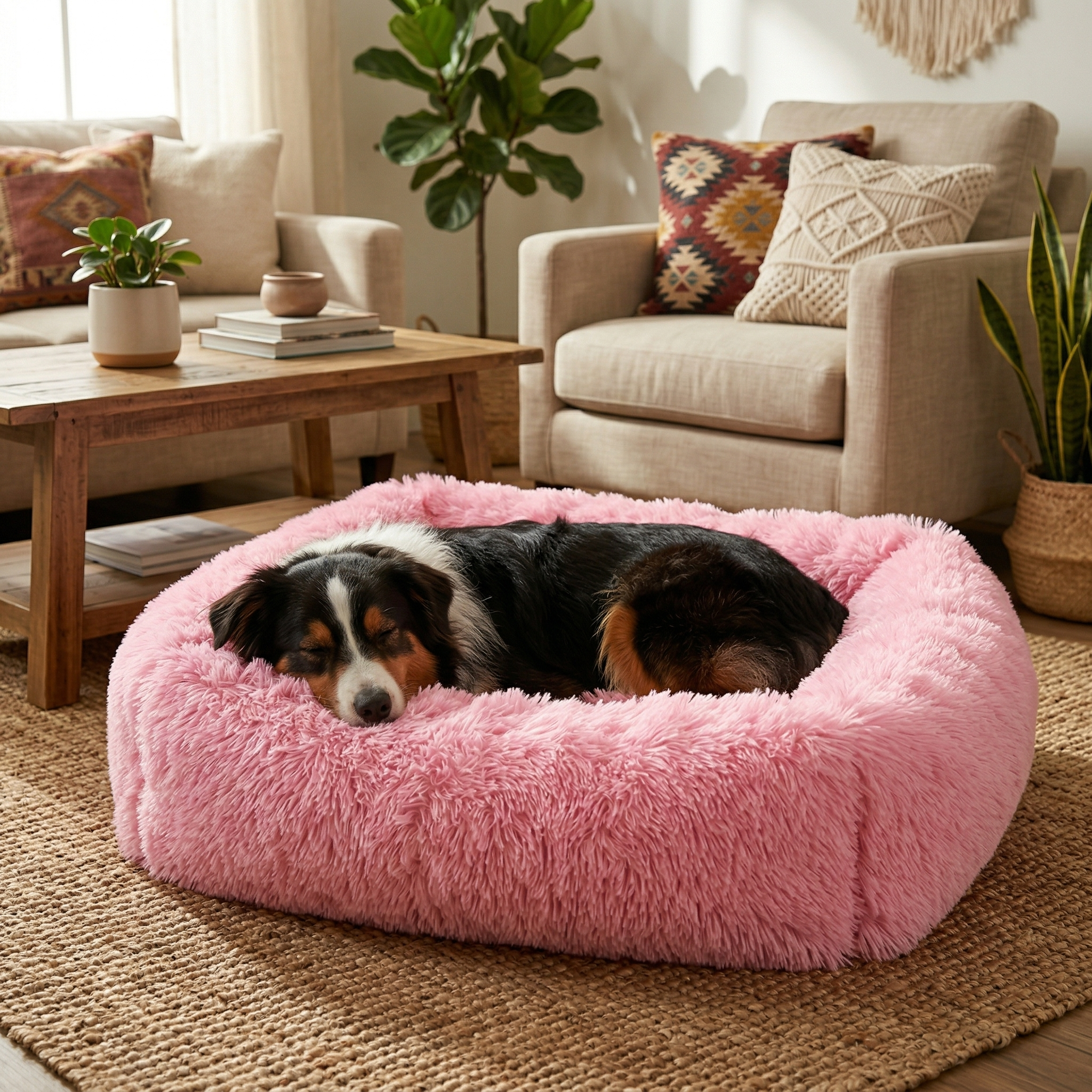 Panier Carré Peluche Apaisant pour Chien | Ultra-Moelleux & Lavable Machine