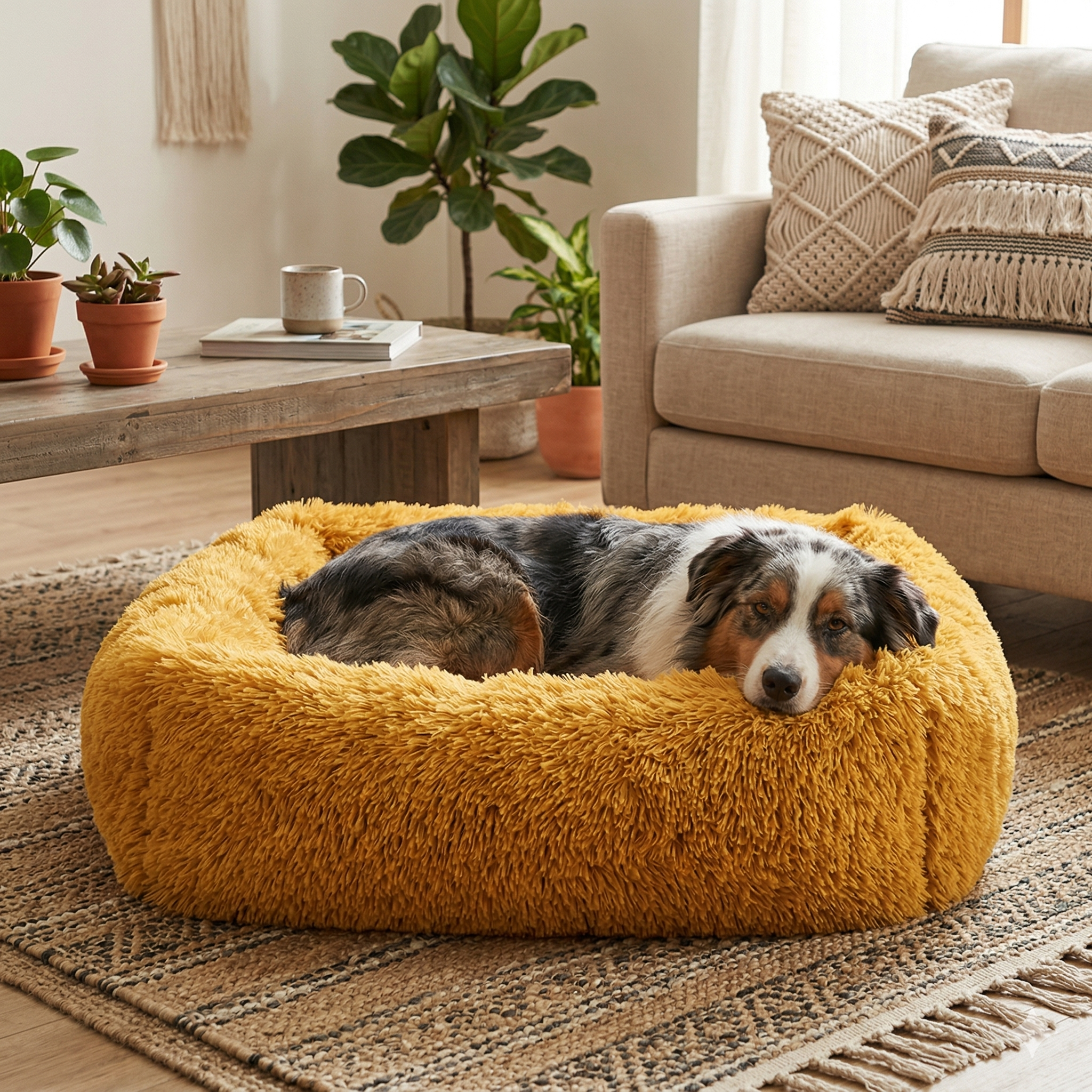 Panier Carré Peluche Apaisant pour Chien | Ultra-Moelleux & Lavable Machine