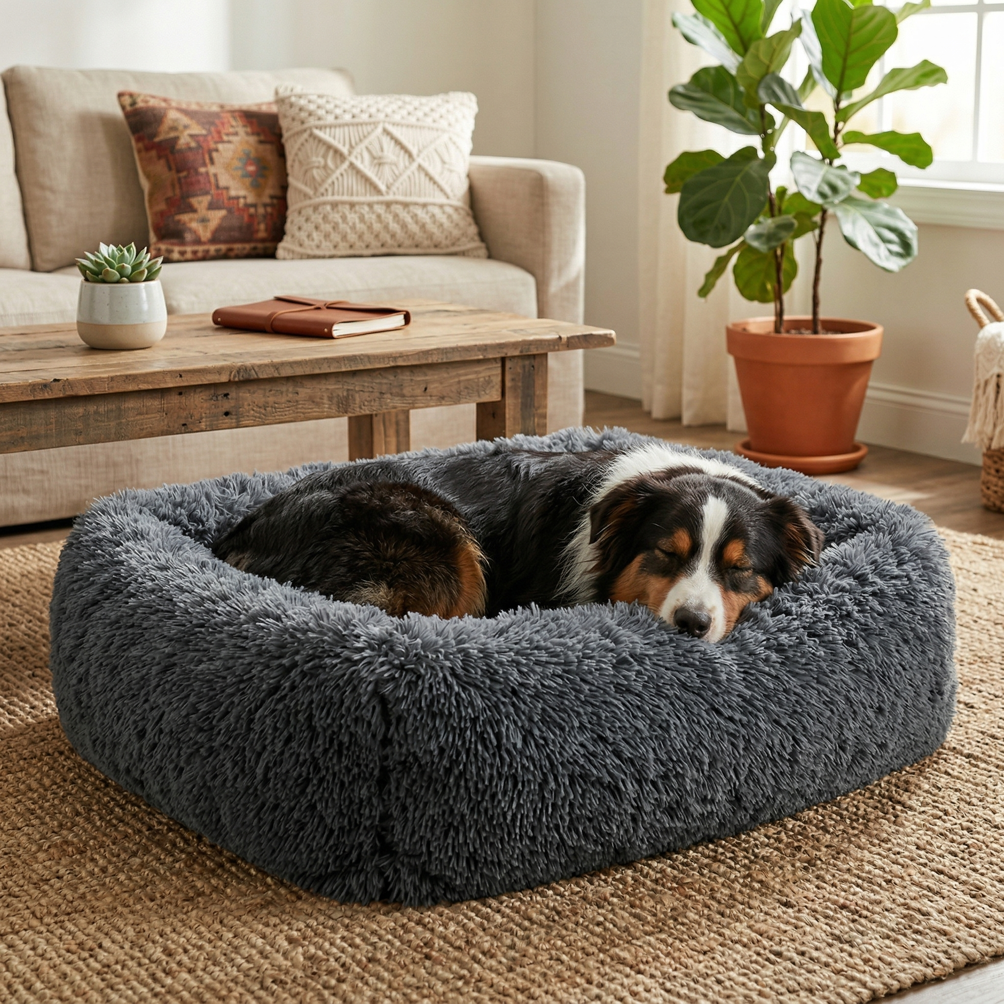 Panier Carré Peluche Apaisant pour Chien | Ultra-Moelleux & Lavable Machine
